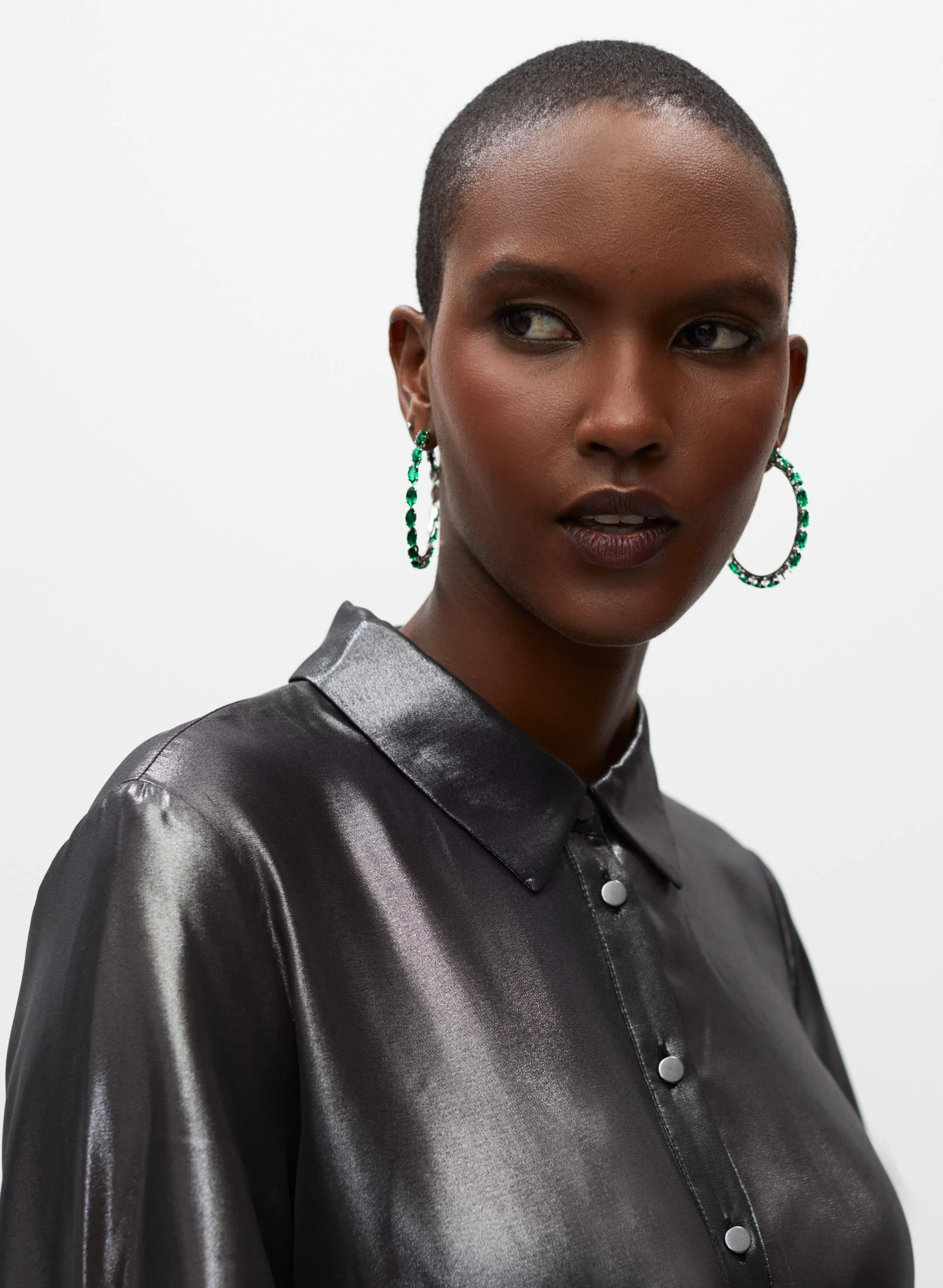Metallic Asymmetric Button-Up Tunic