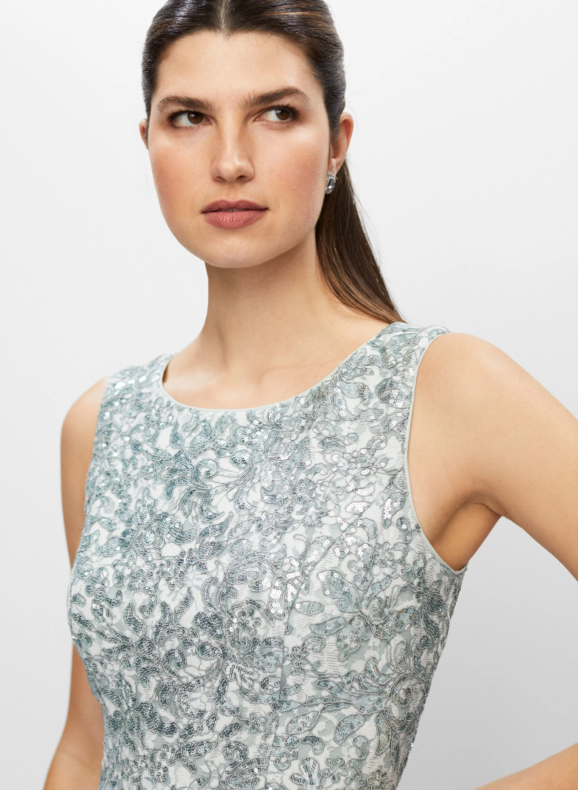 Lace & Sequin Sleeveless Evening Dress