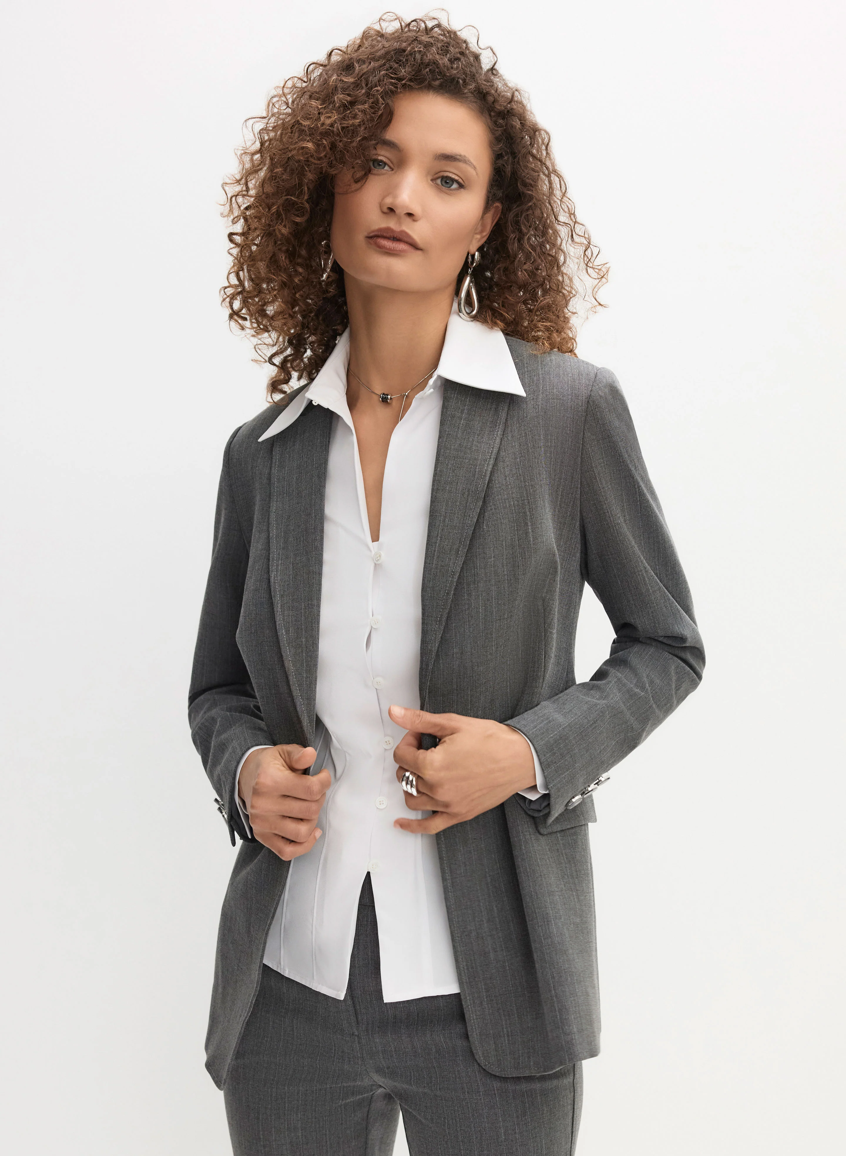 Pinstripe Single-Button Blazer
