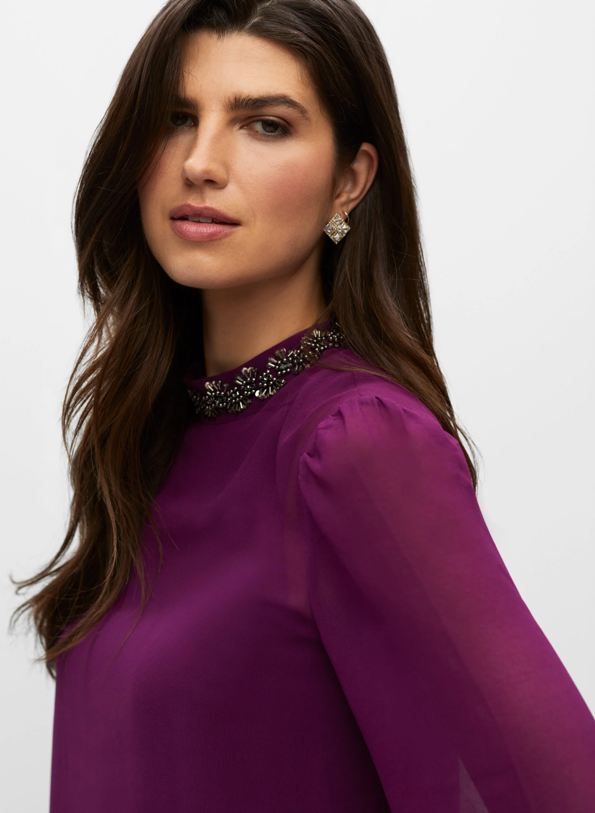 Jewel Trim Chiffon Blouse