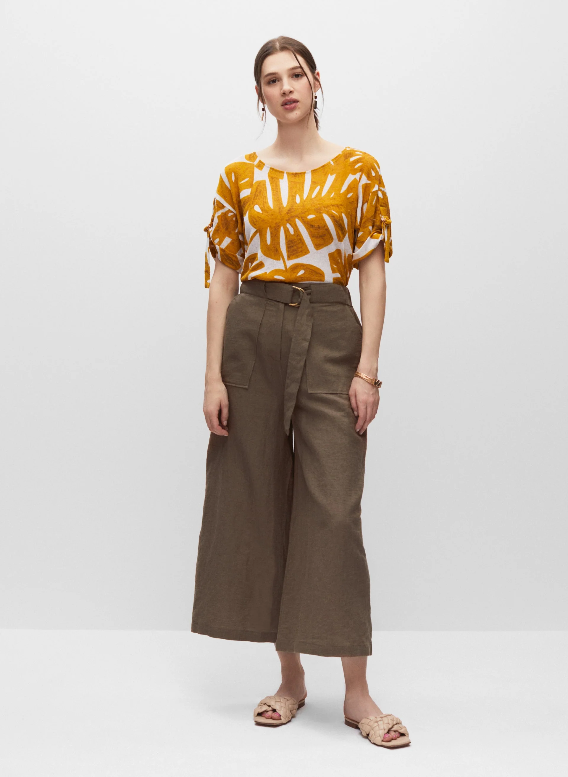 Wide Leg Linen Culotte Pants