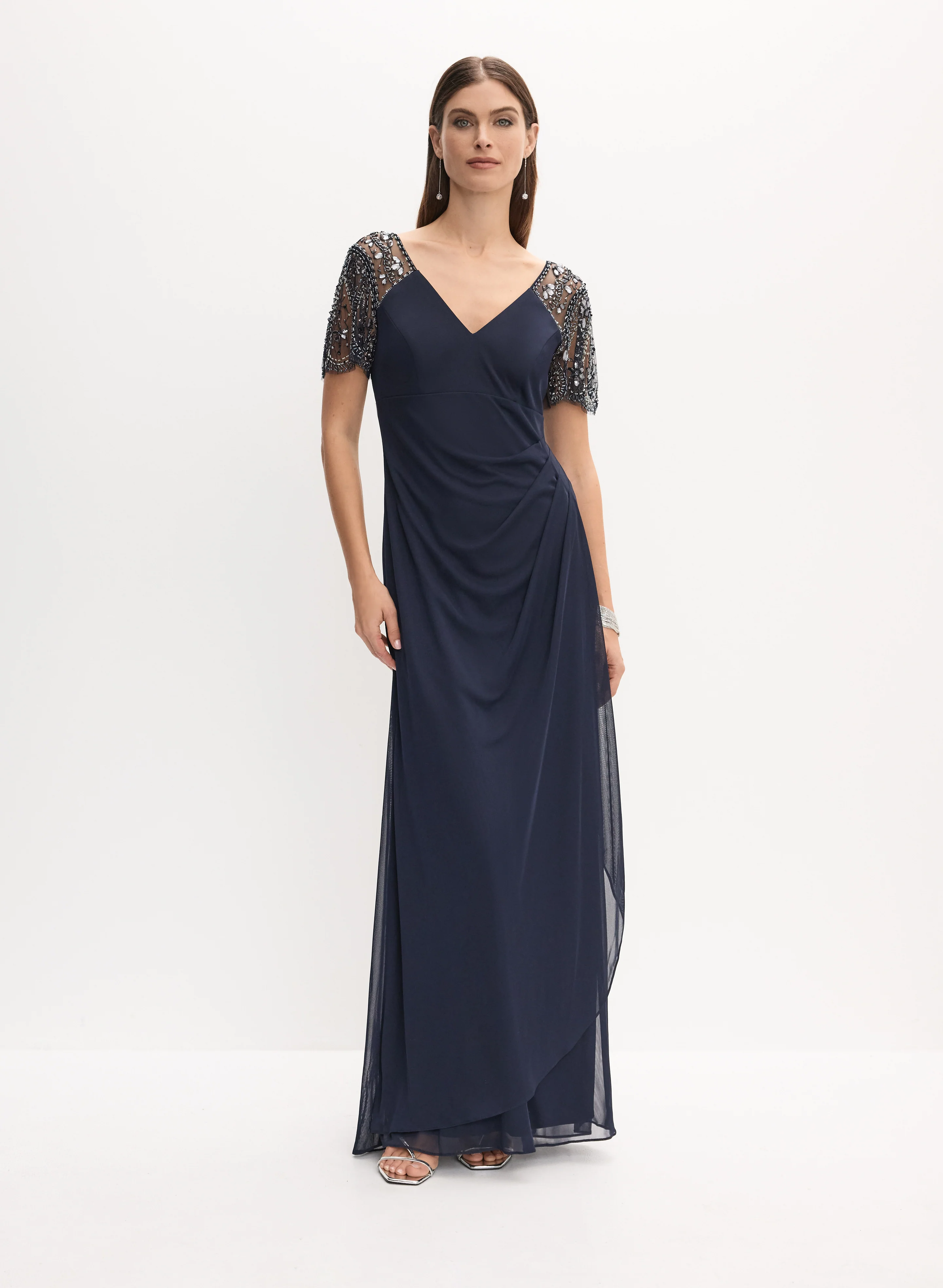 BA Nites - Beaded Sleeve Evening Dress