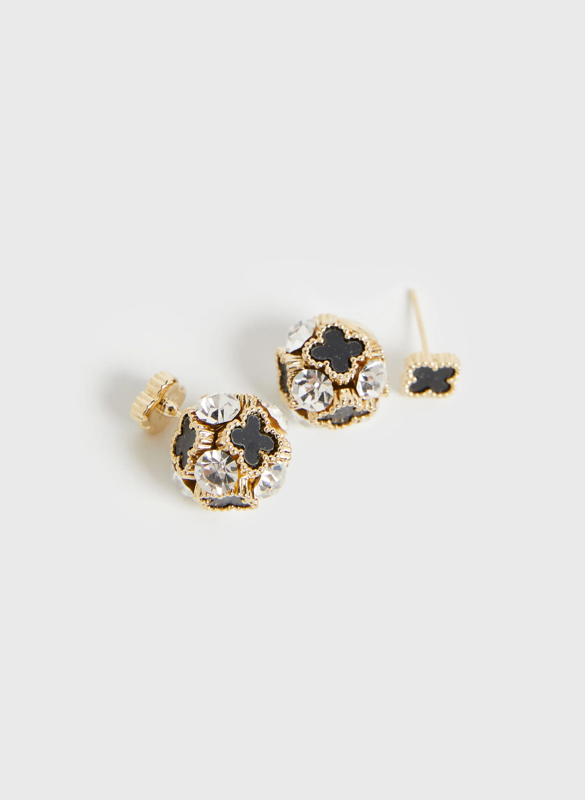 Clover & Crystal Ball Stud Earrings