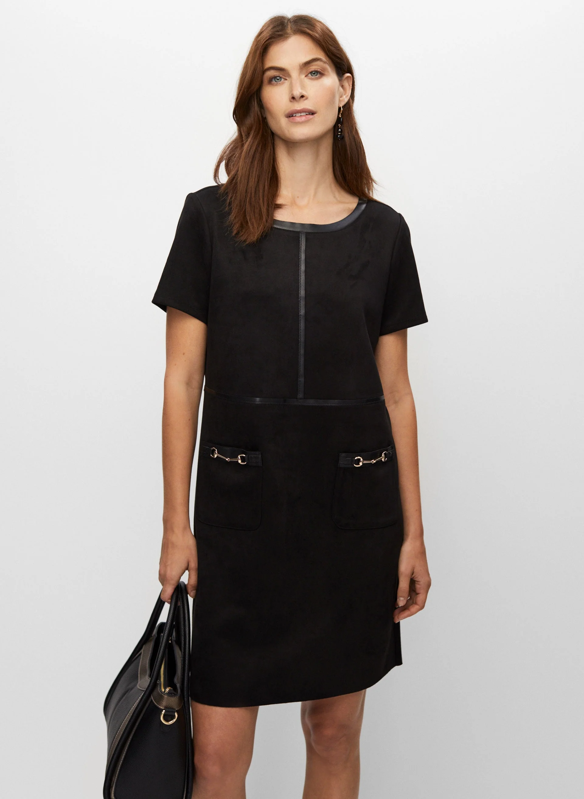 Short Sleeve Faux Suede Dress