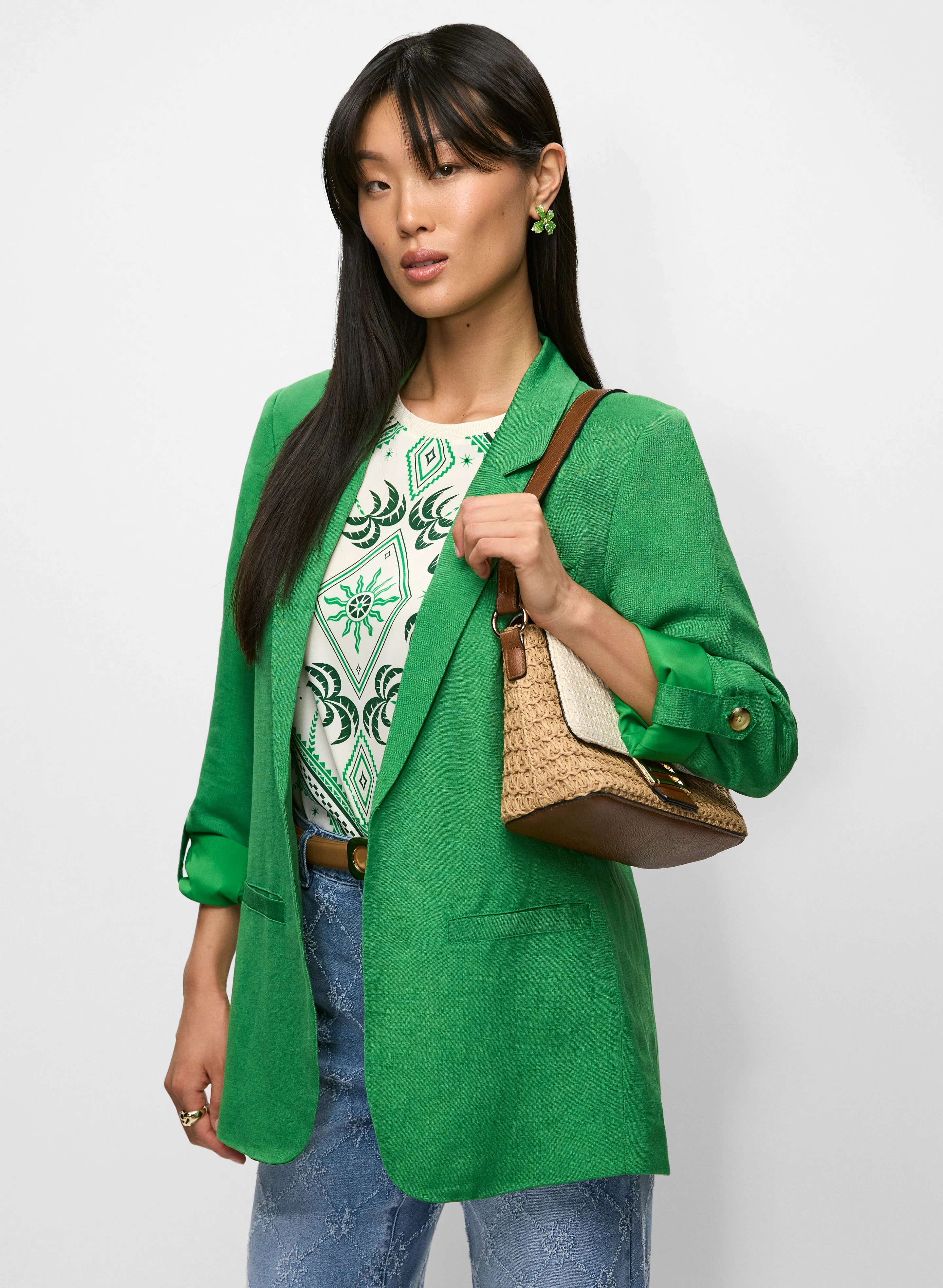 Rolled Sleeve Linen-Blend Blazer