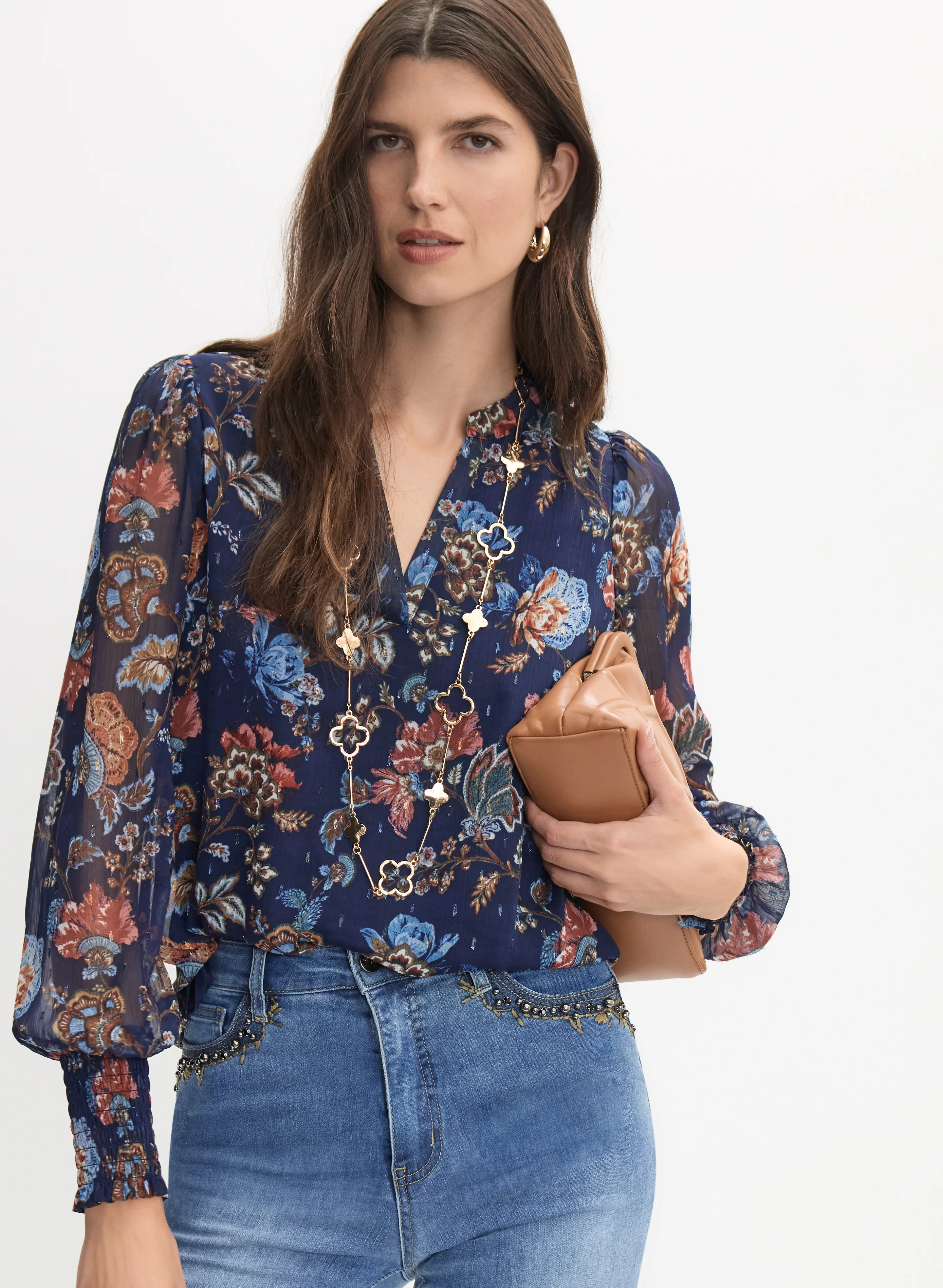 Floral Split Neck Blouse