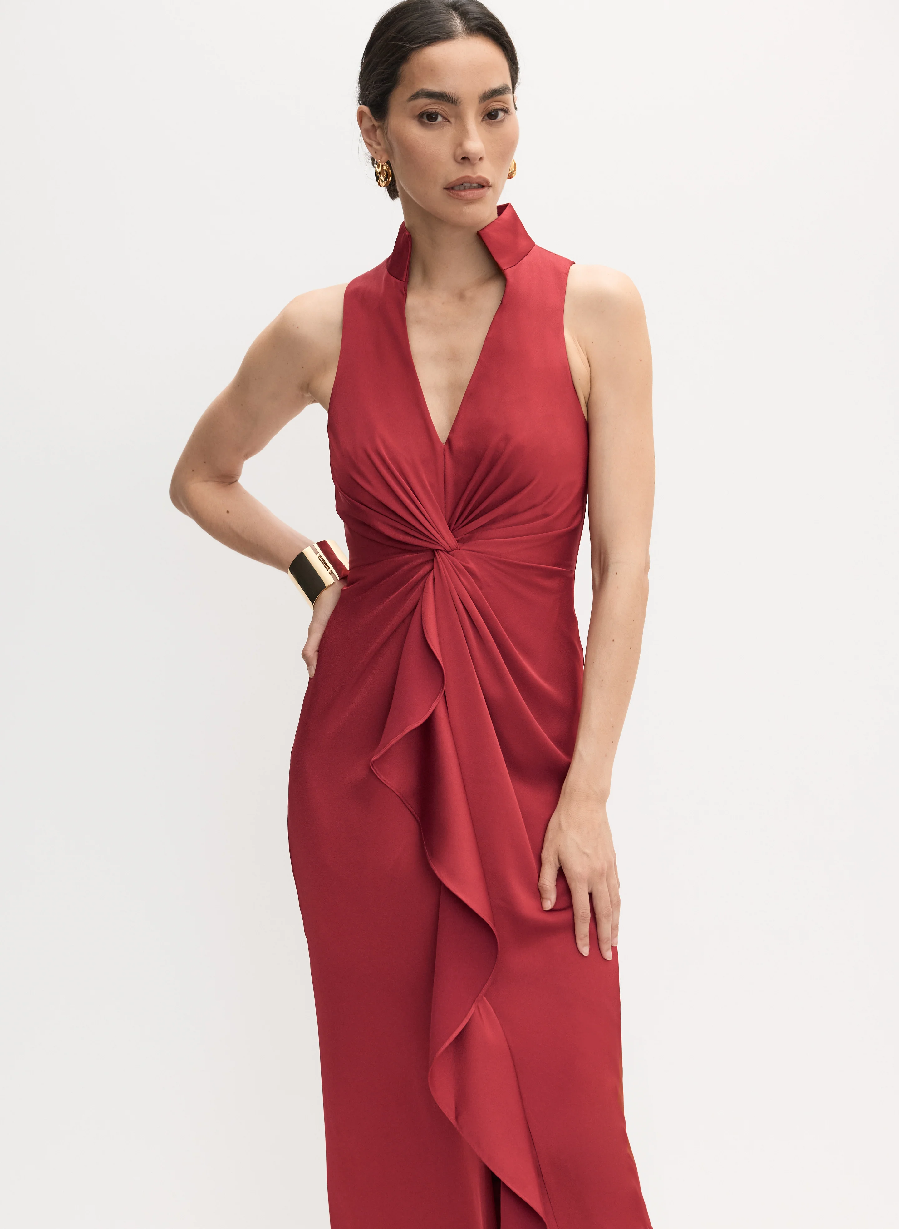 Knotted Waist Satin Dress
