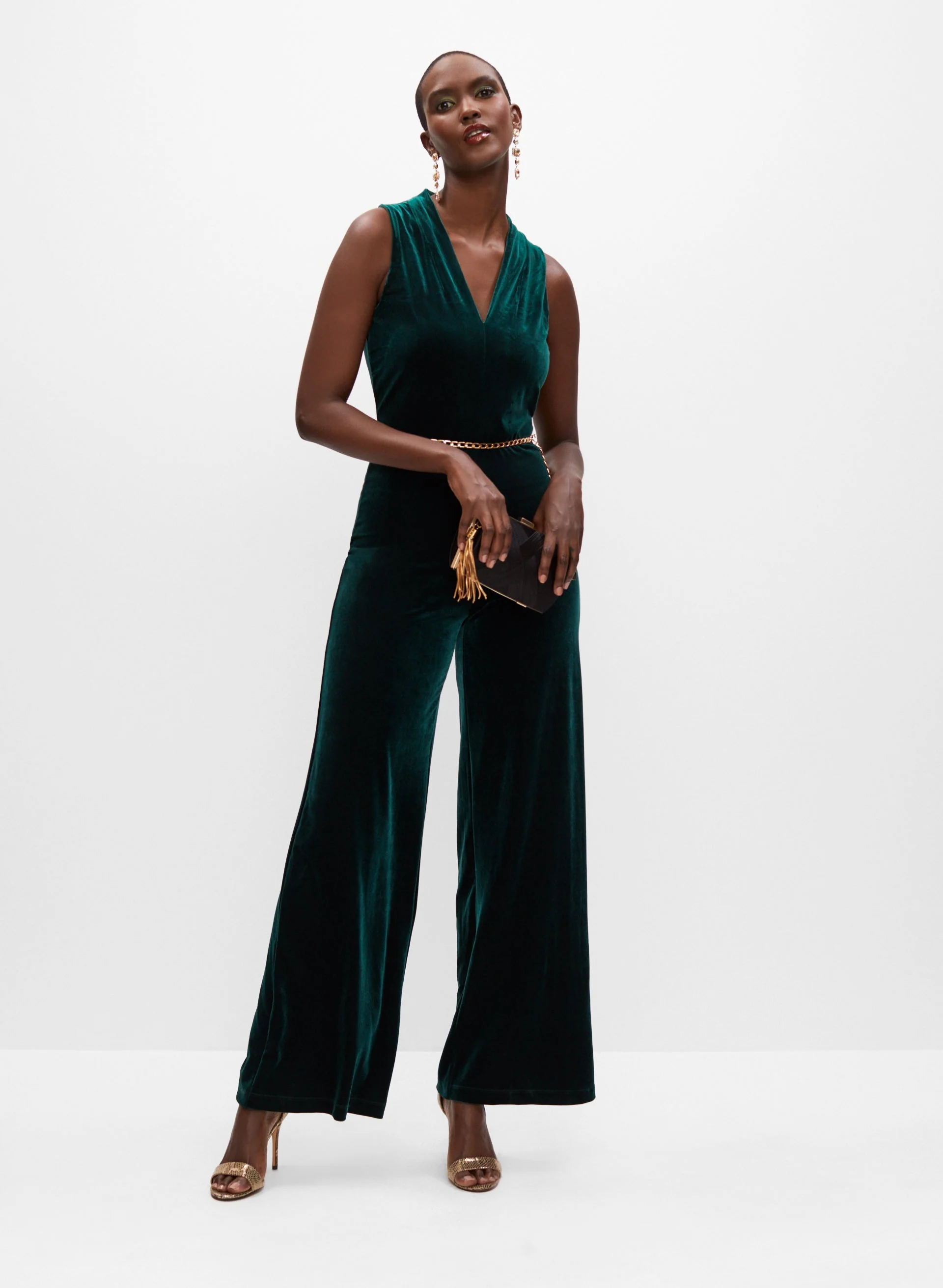Velvet Belt Detail Jumpsuit