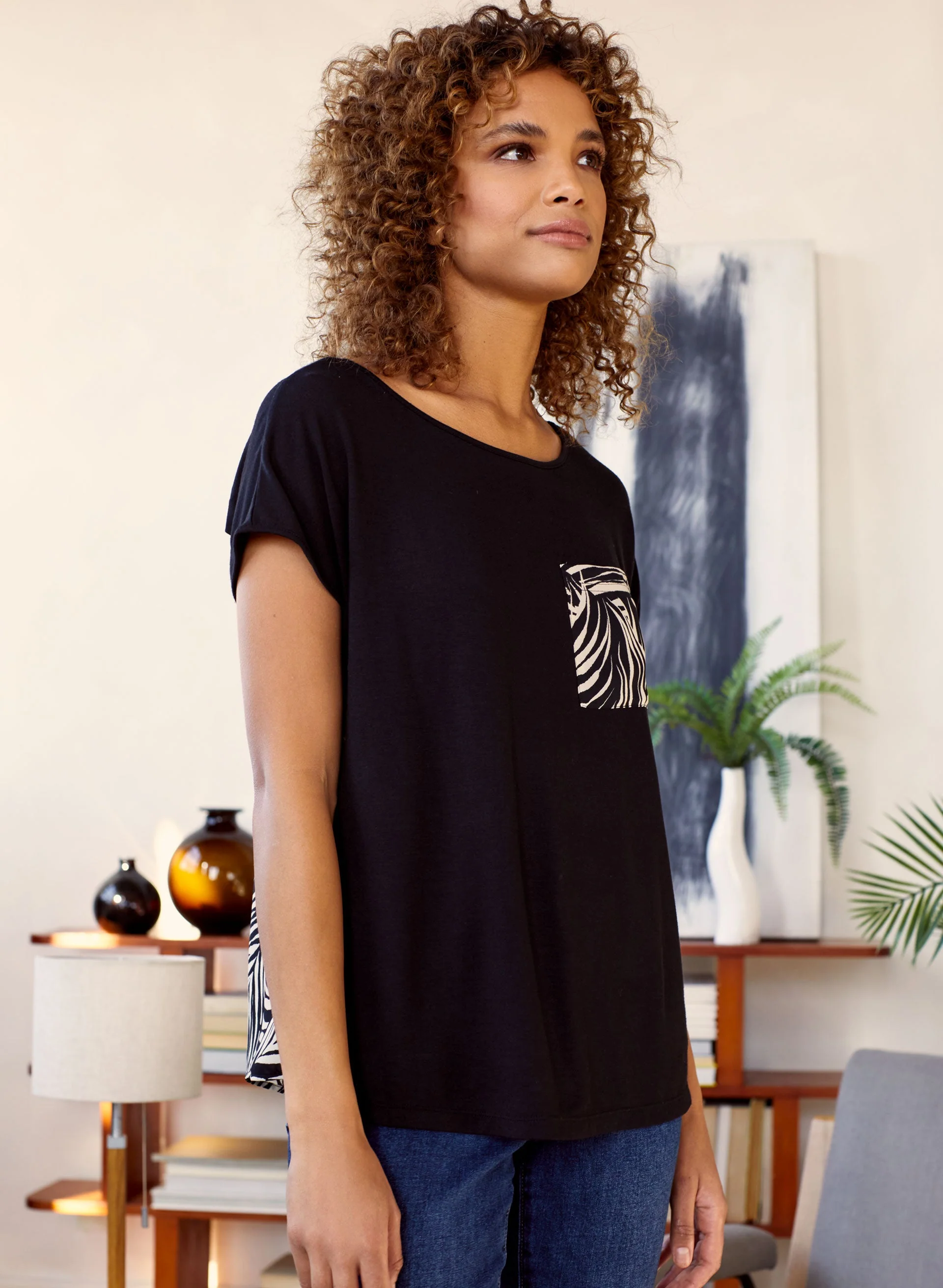 Zebra Print Detail Tee