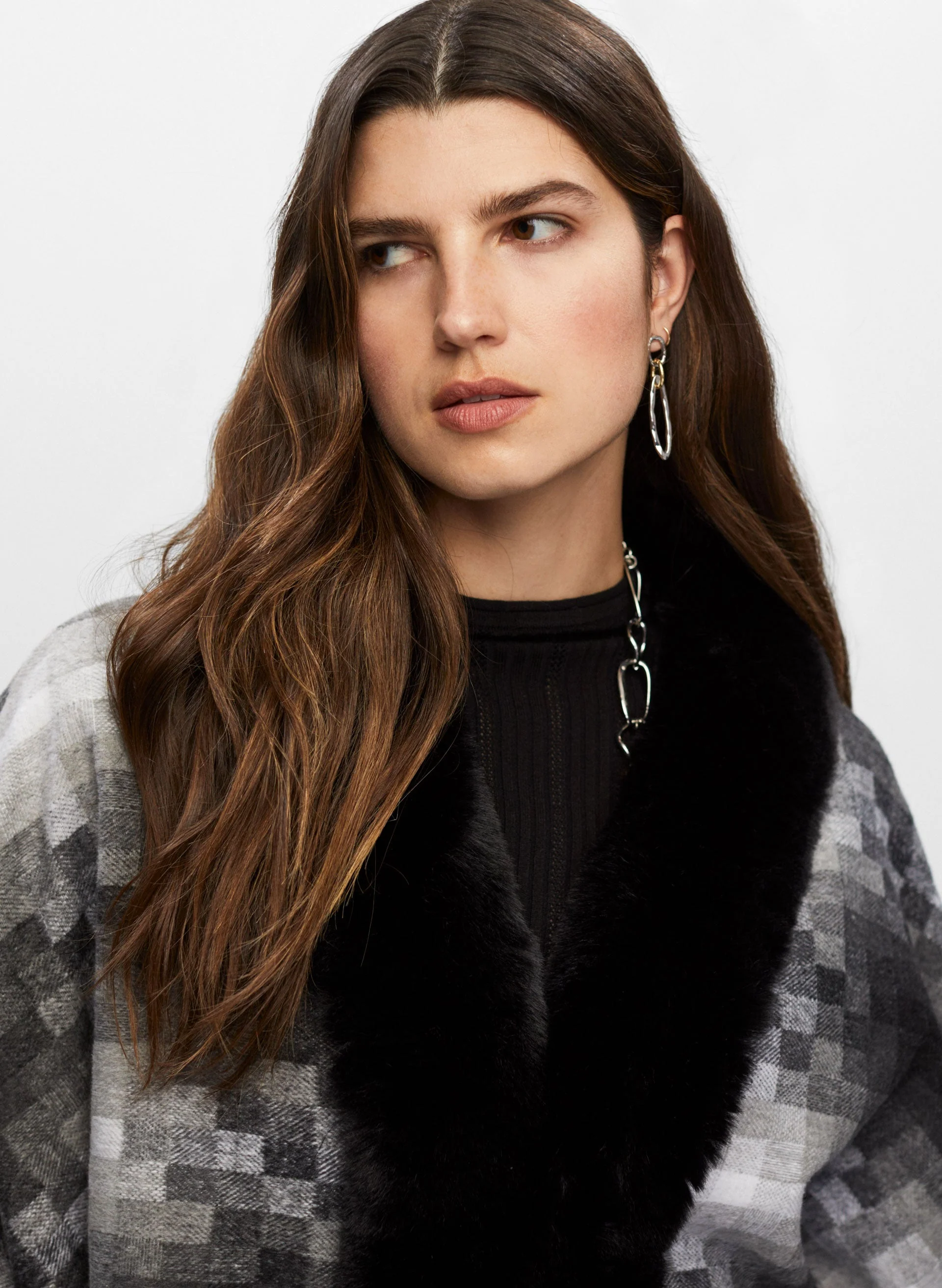 Faux Fur Trim Poncho