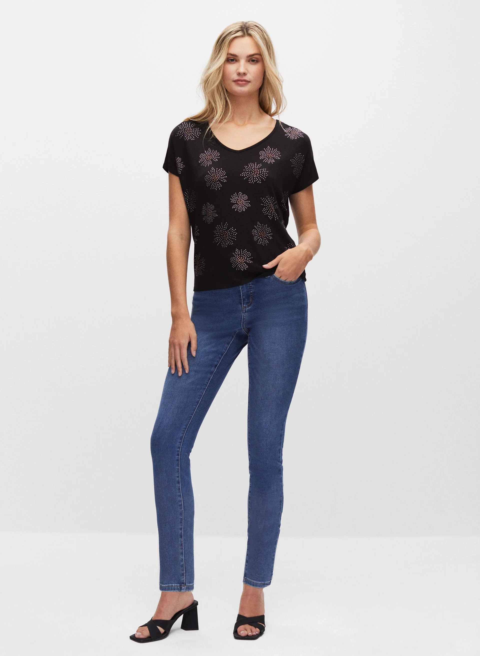 Stud Detail V-Neck Top
