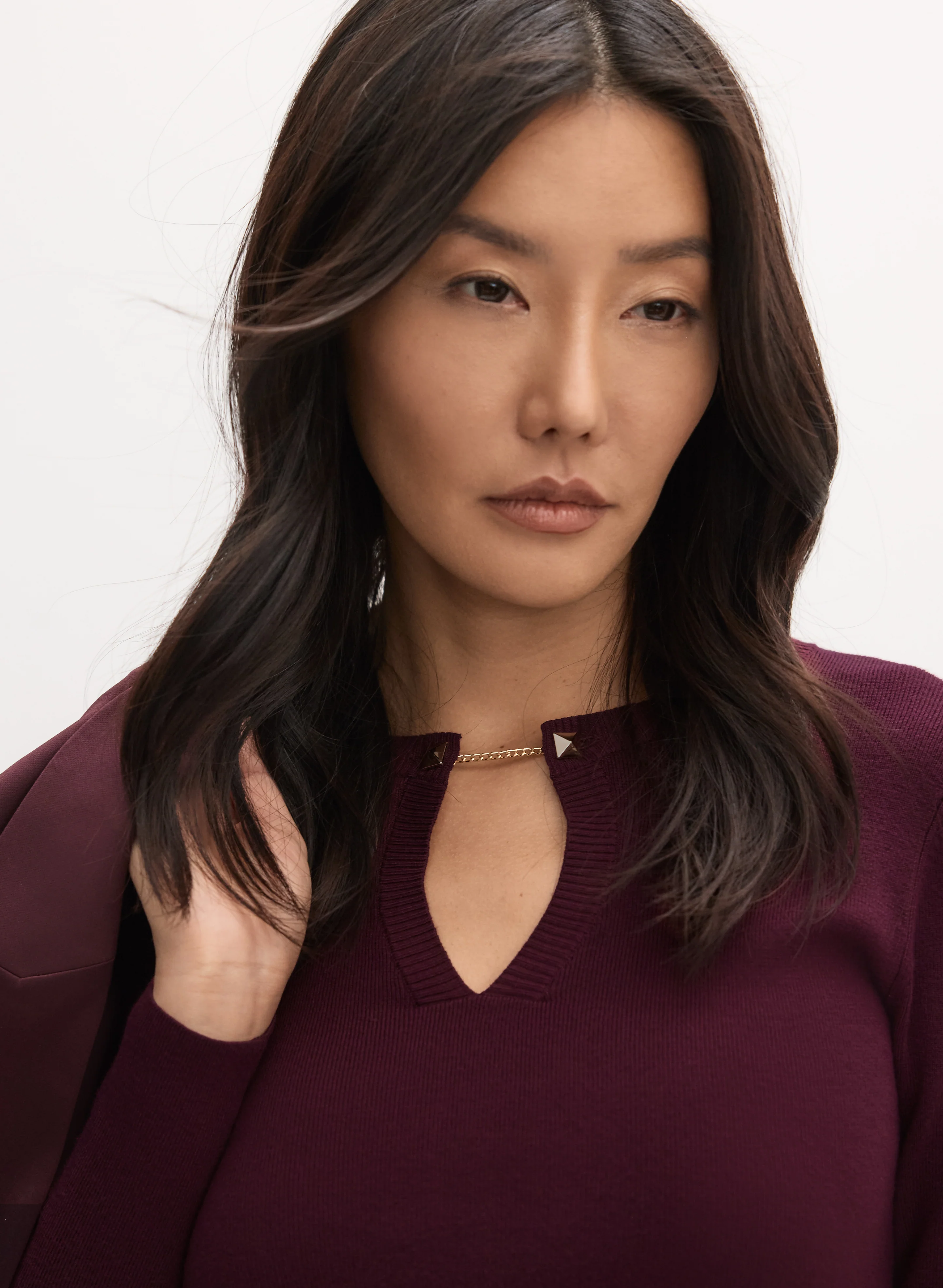 Collar Pin Embellished Sweater