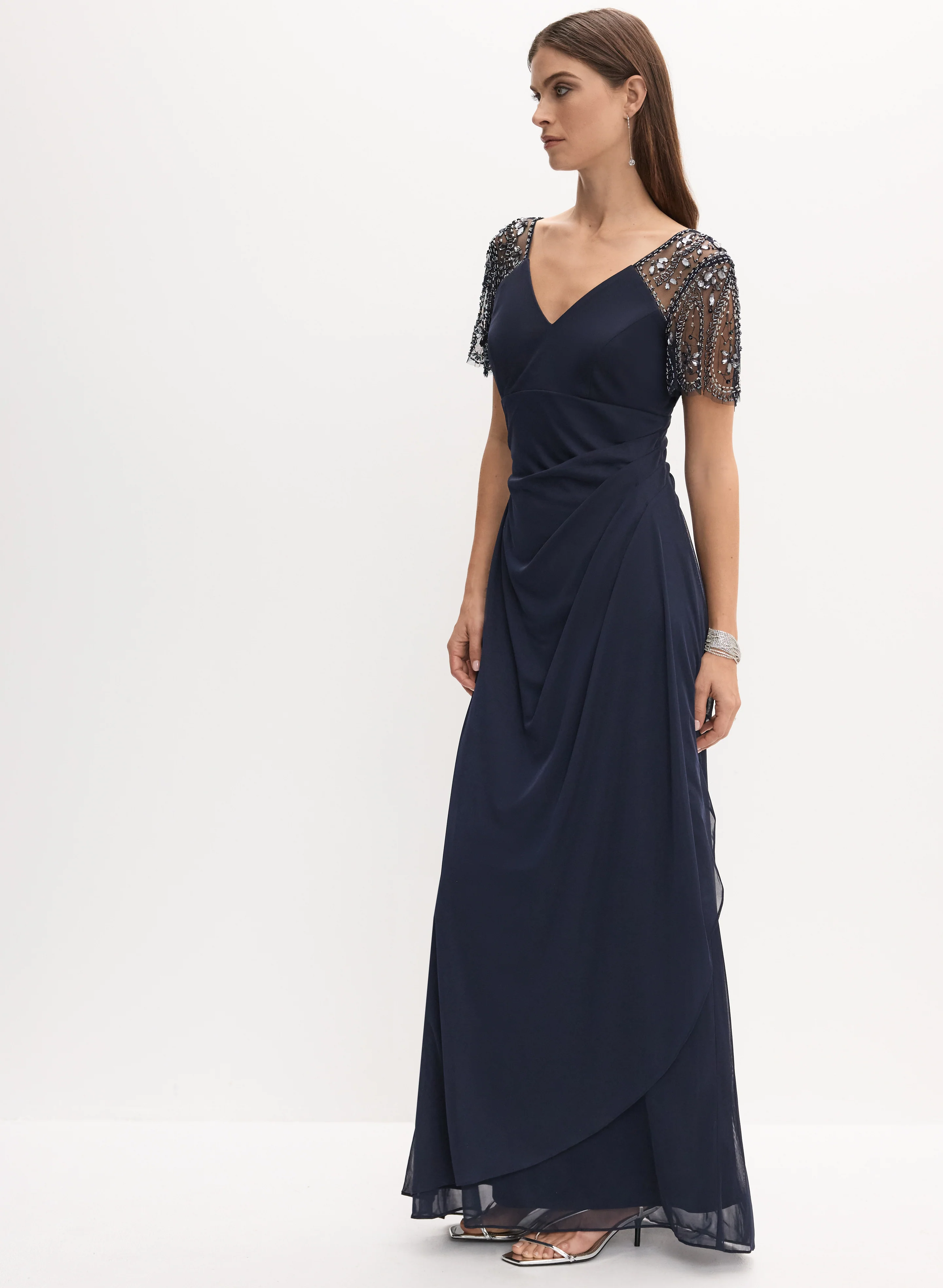 BA Nites - Beaded Sleeve Evening Dress