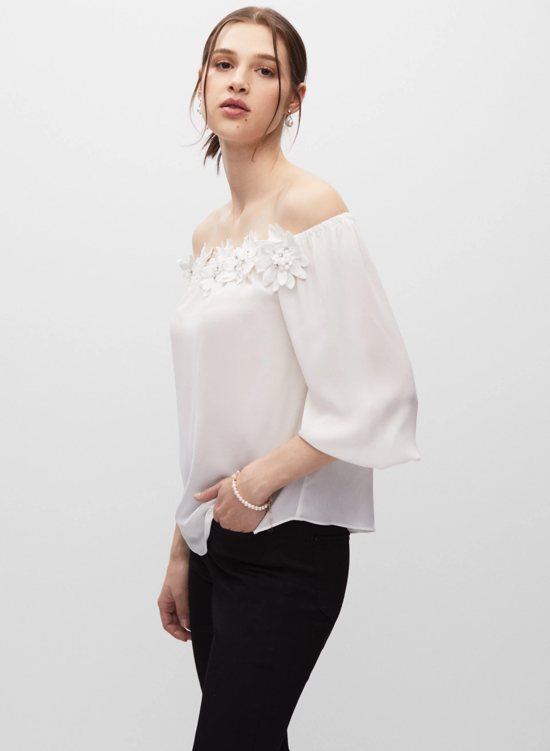 Floral Trim Crepe Top