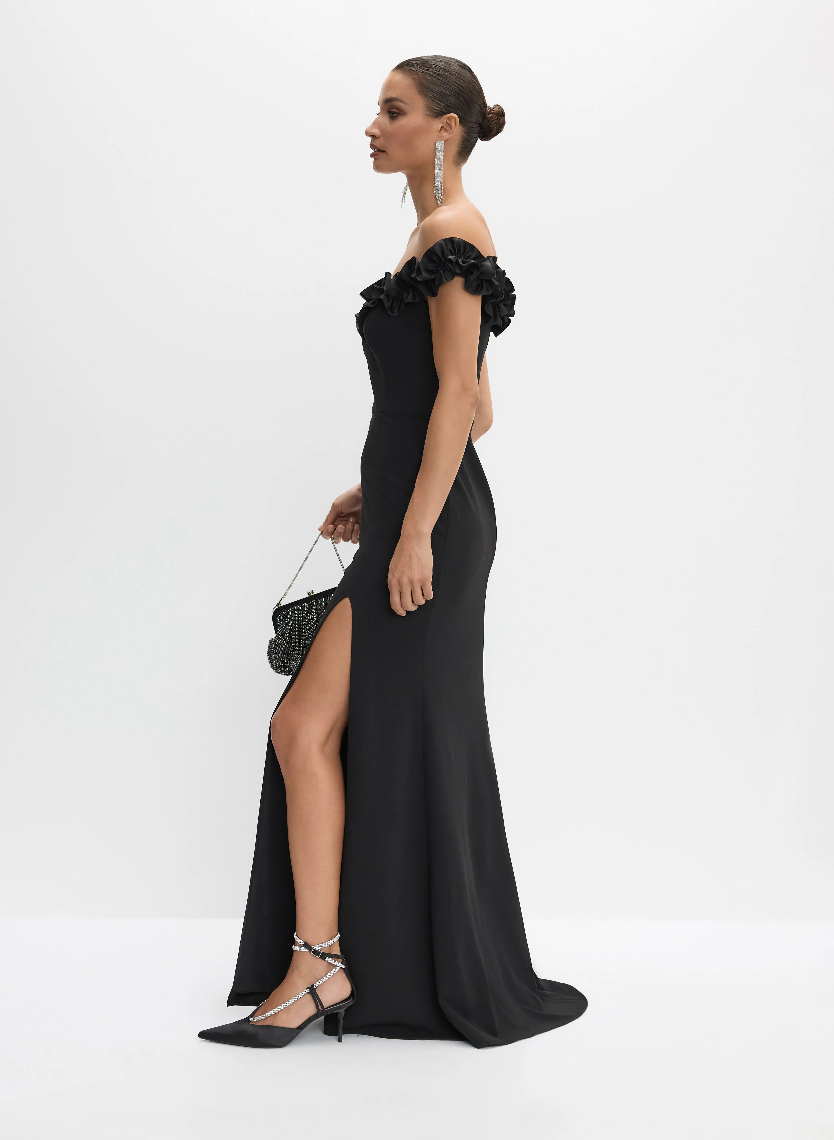 Rosette Detail Off-the-Shoulder Dress