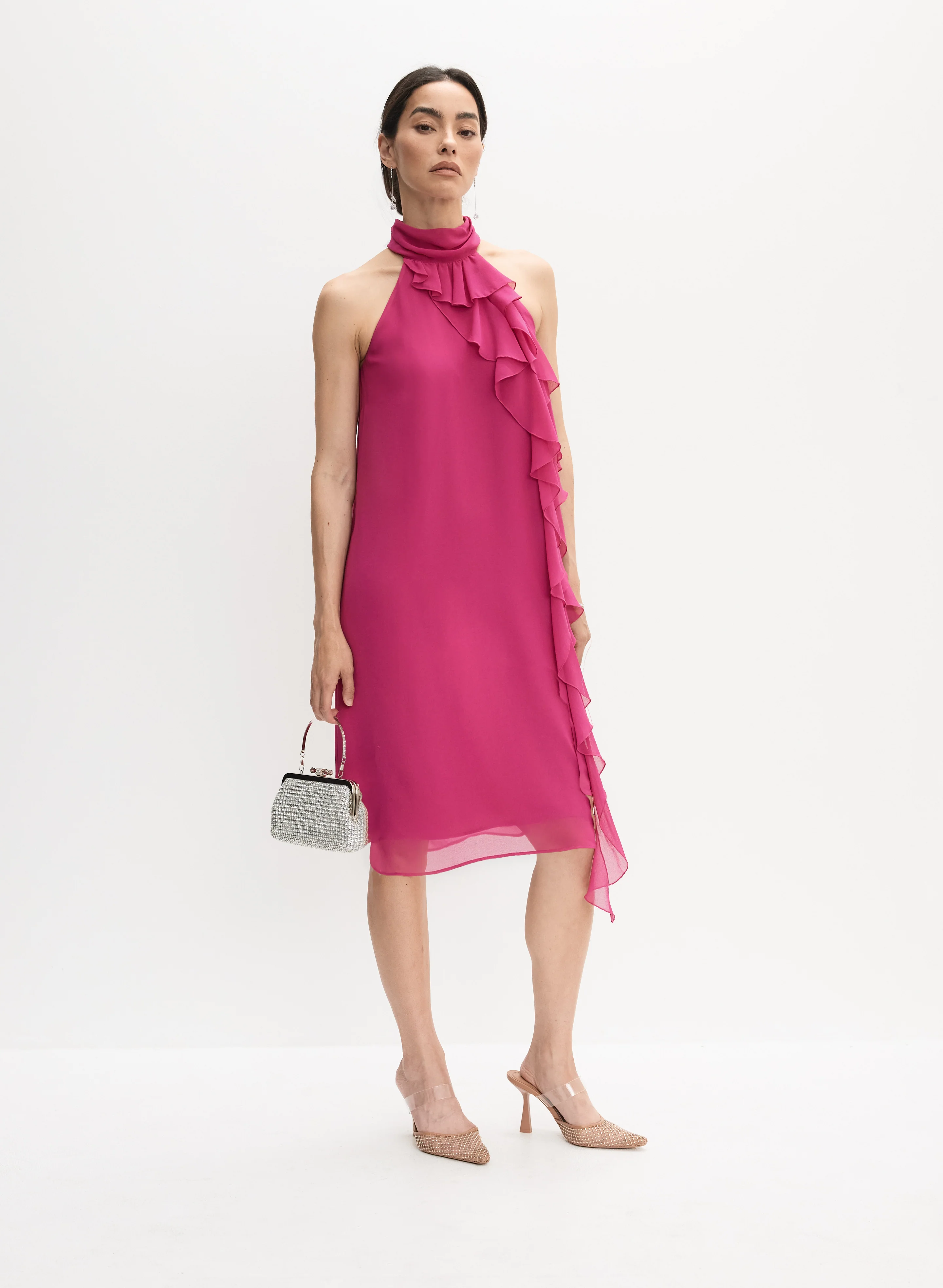 Ruffle Detail High Neck Dress