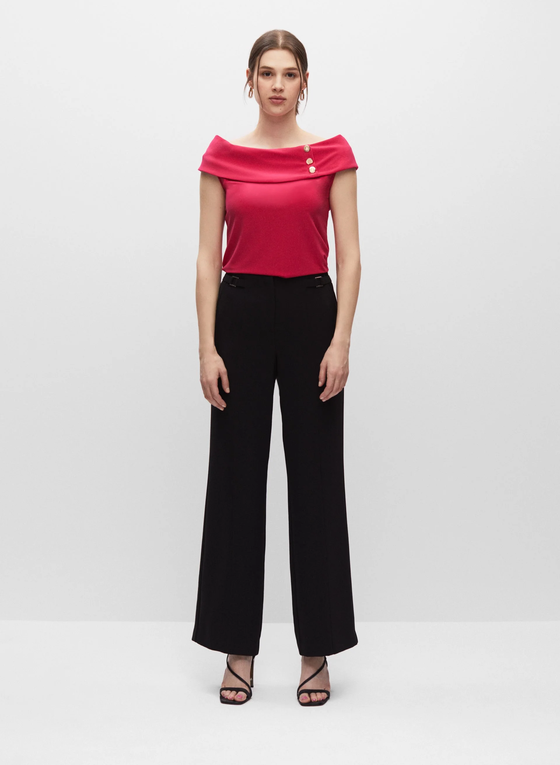 Button Detail Off The Shoulder Top