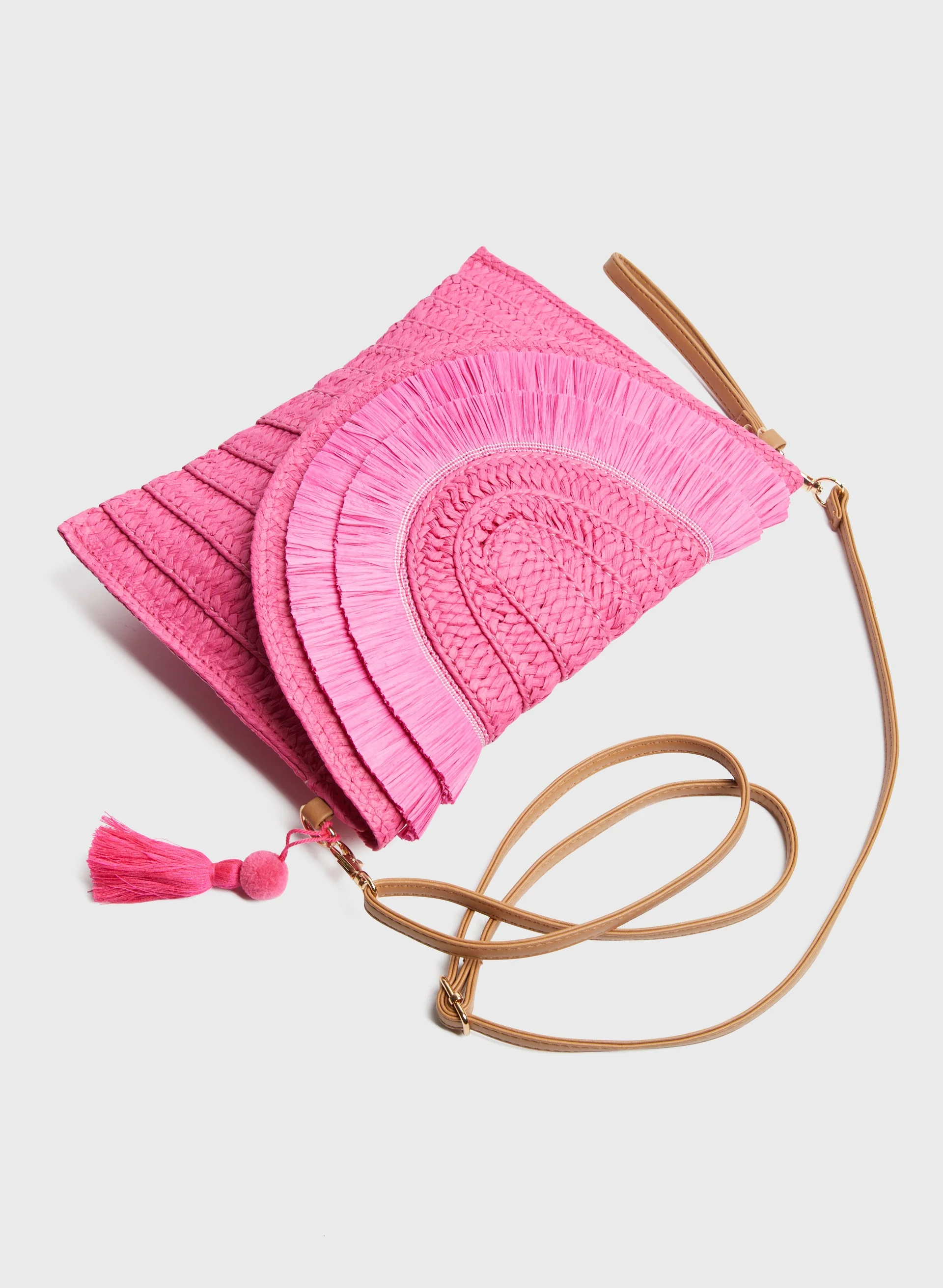Raffia Fringe Paper Straw Clutch