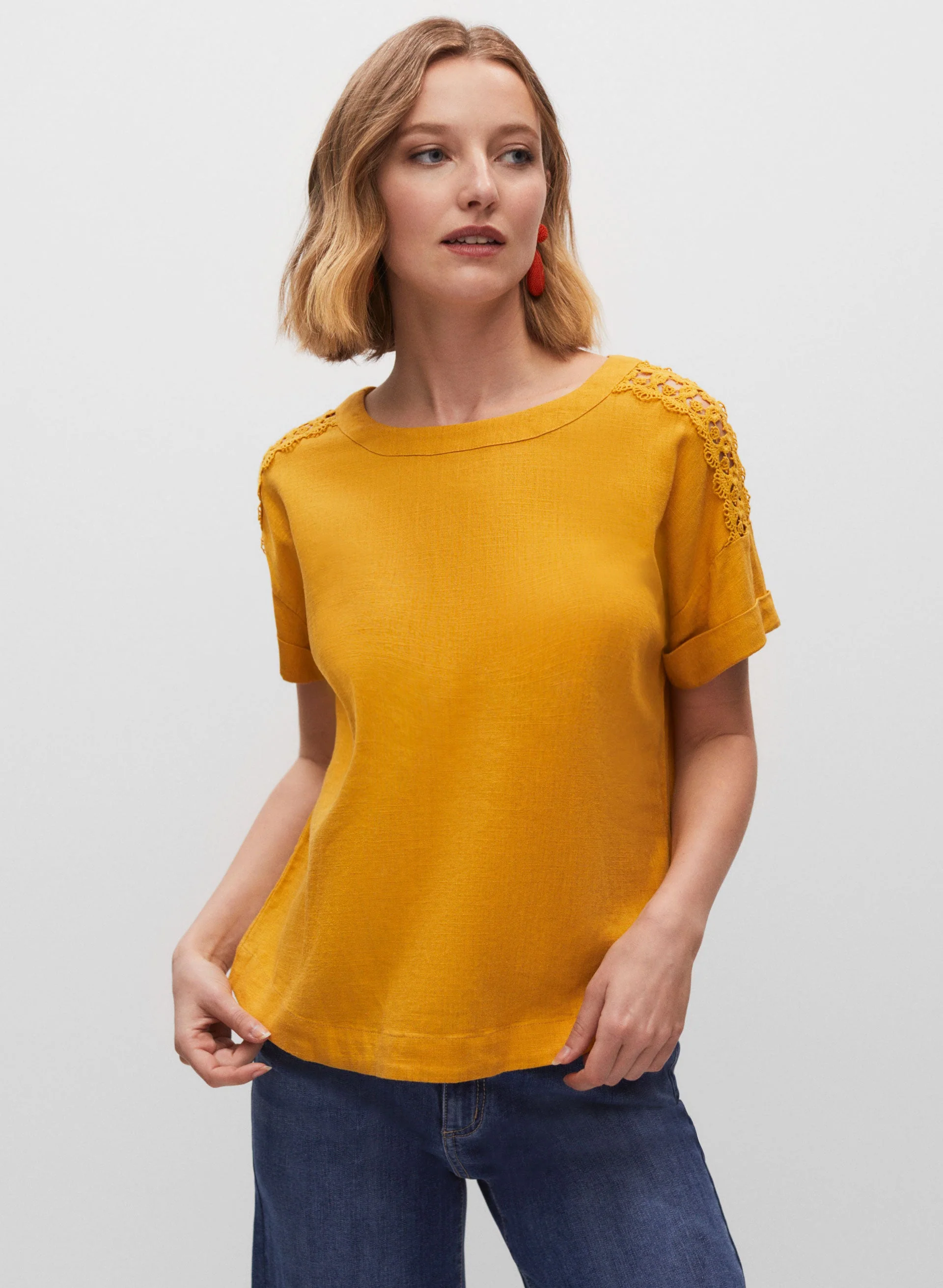 Shoulder Detail Linen Blouse