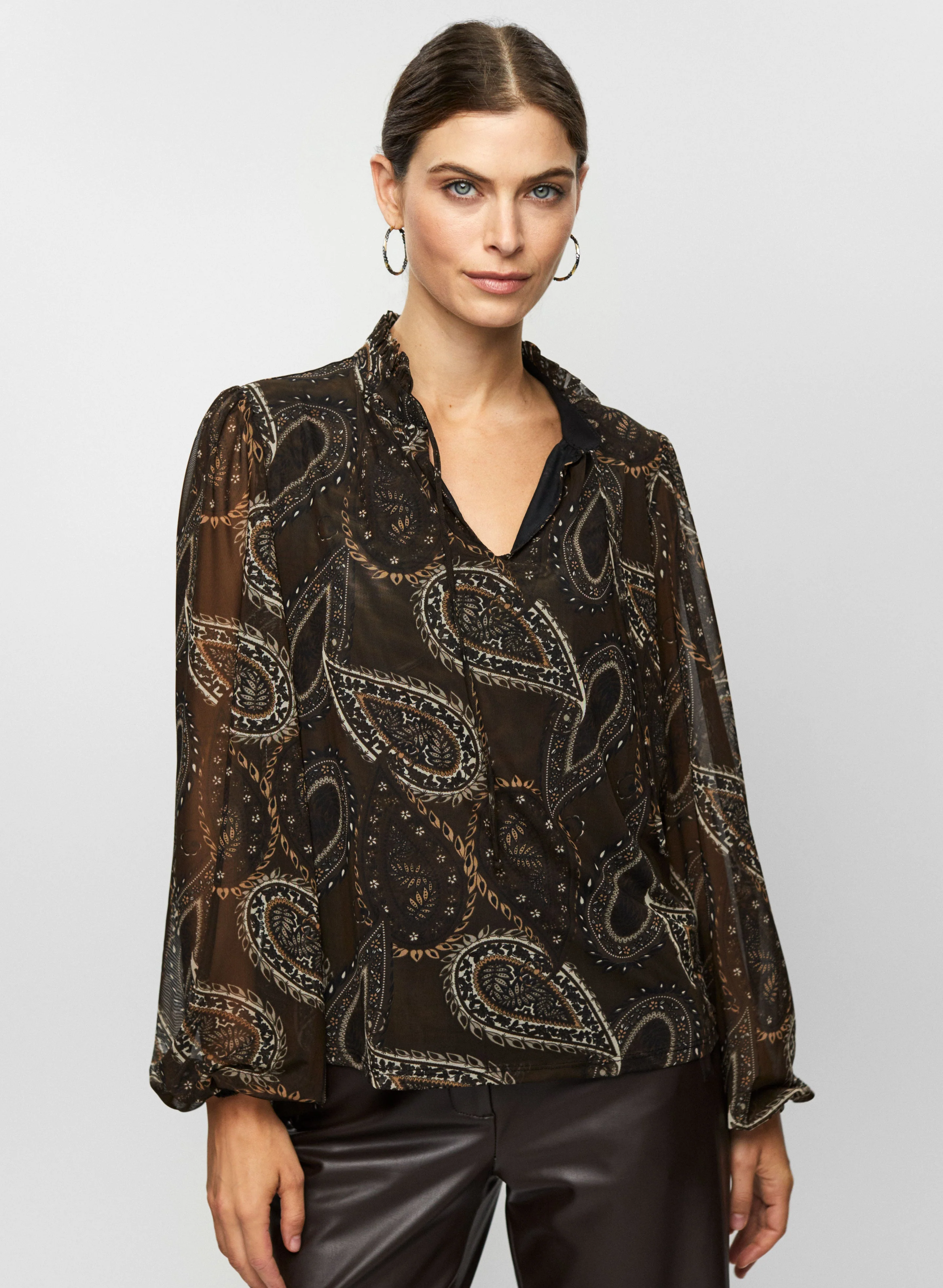 Paisley Print Mesh Blouse