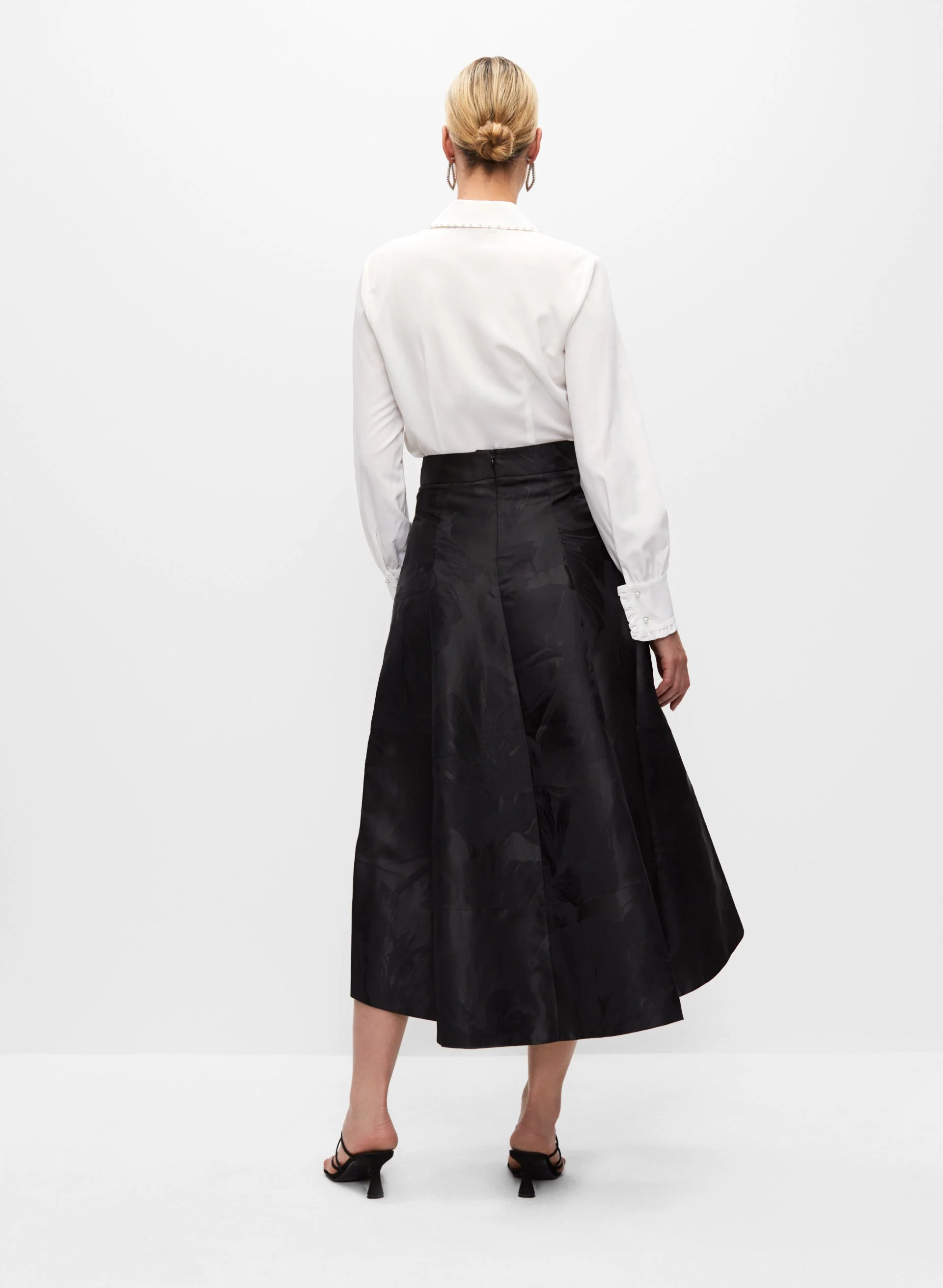 High-Low Floral Motif Midi Skirt
