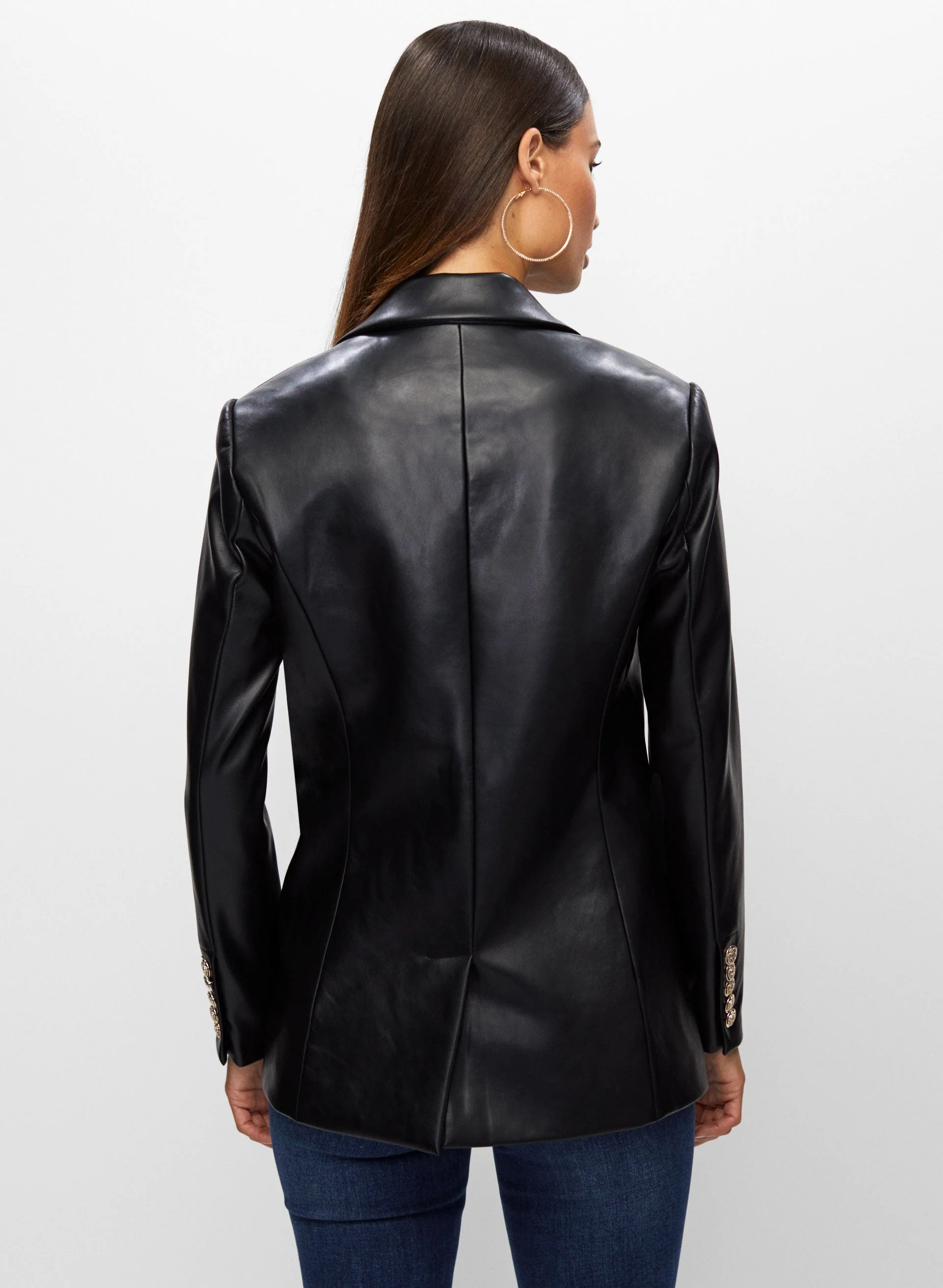 Vegan Leather Button Detail Jacket