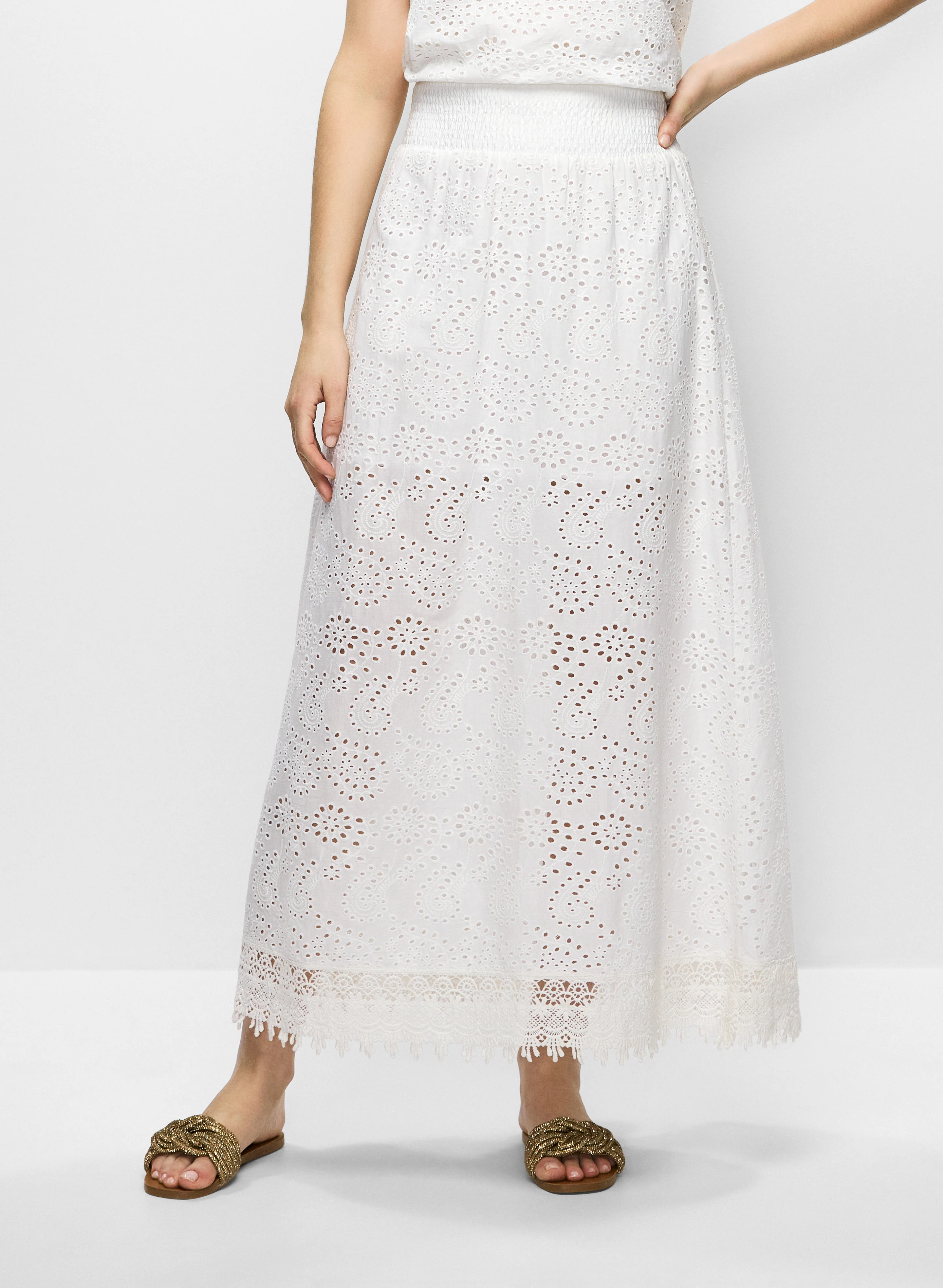 Tiered Eyelet Maxi Skirt