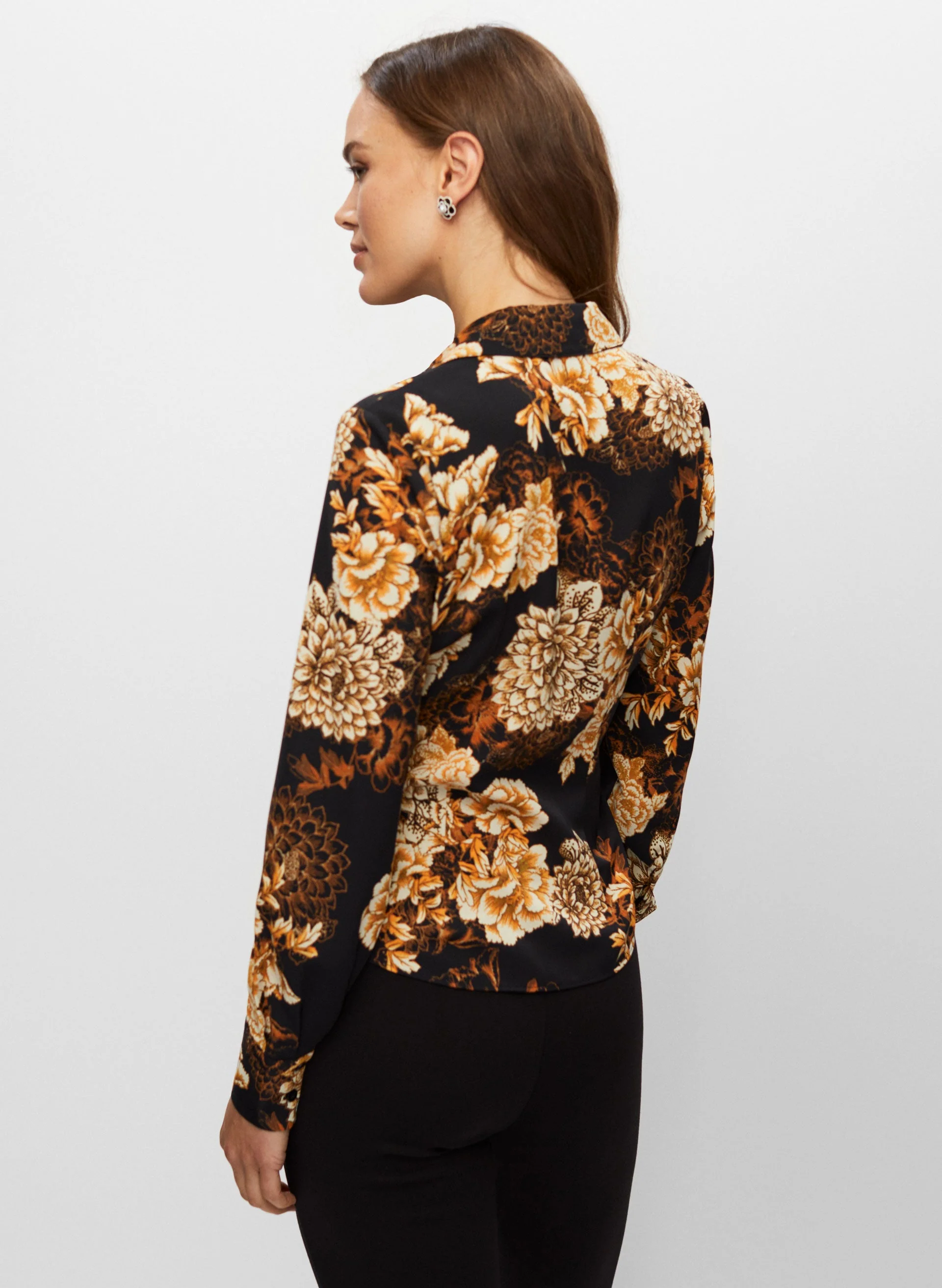 Floral Motif Zip Front Blouse