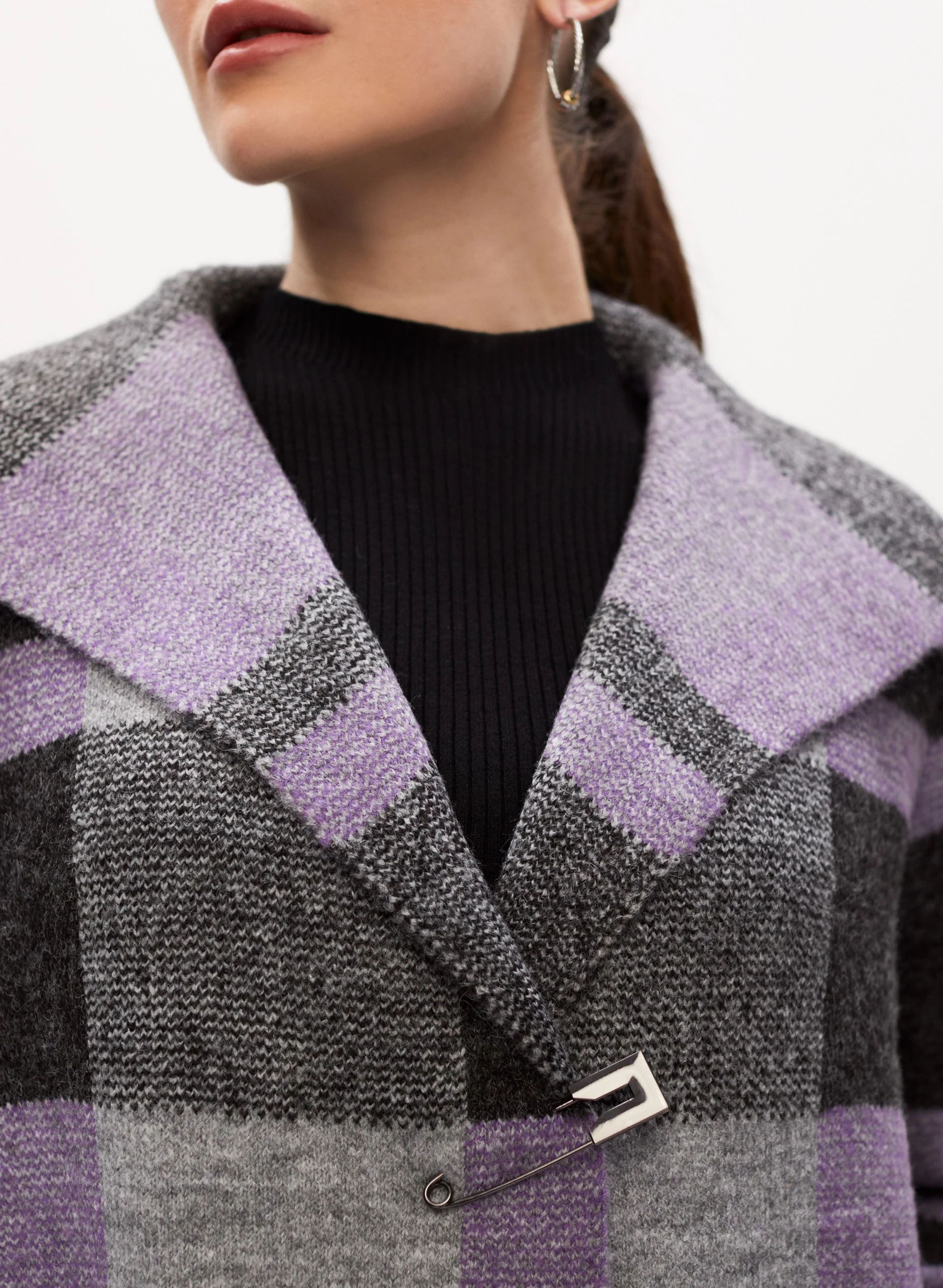 Angora Blend Plaid Motif Cardigan