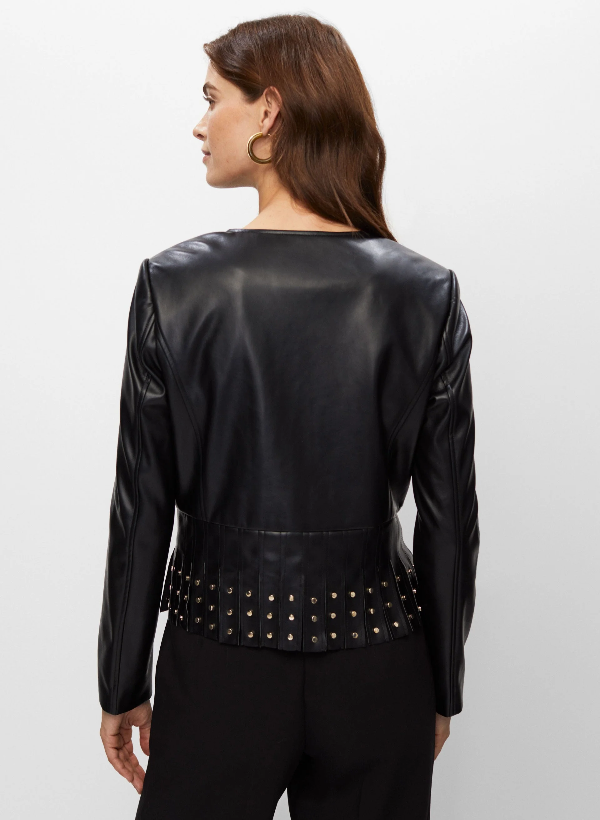 Fringe & Stud Detail Vegan Leather Jacket