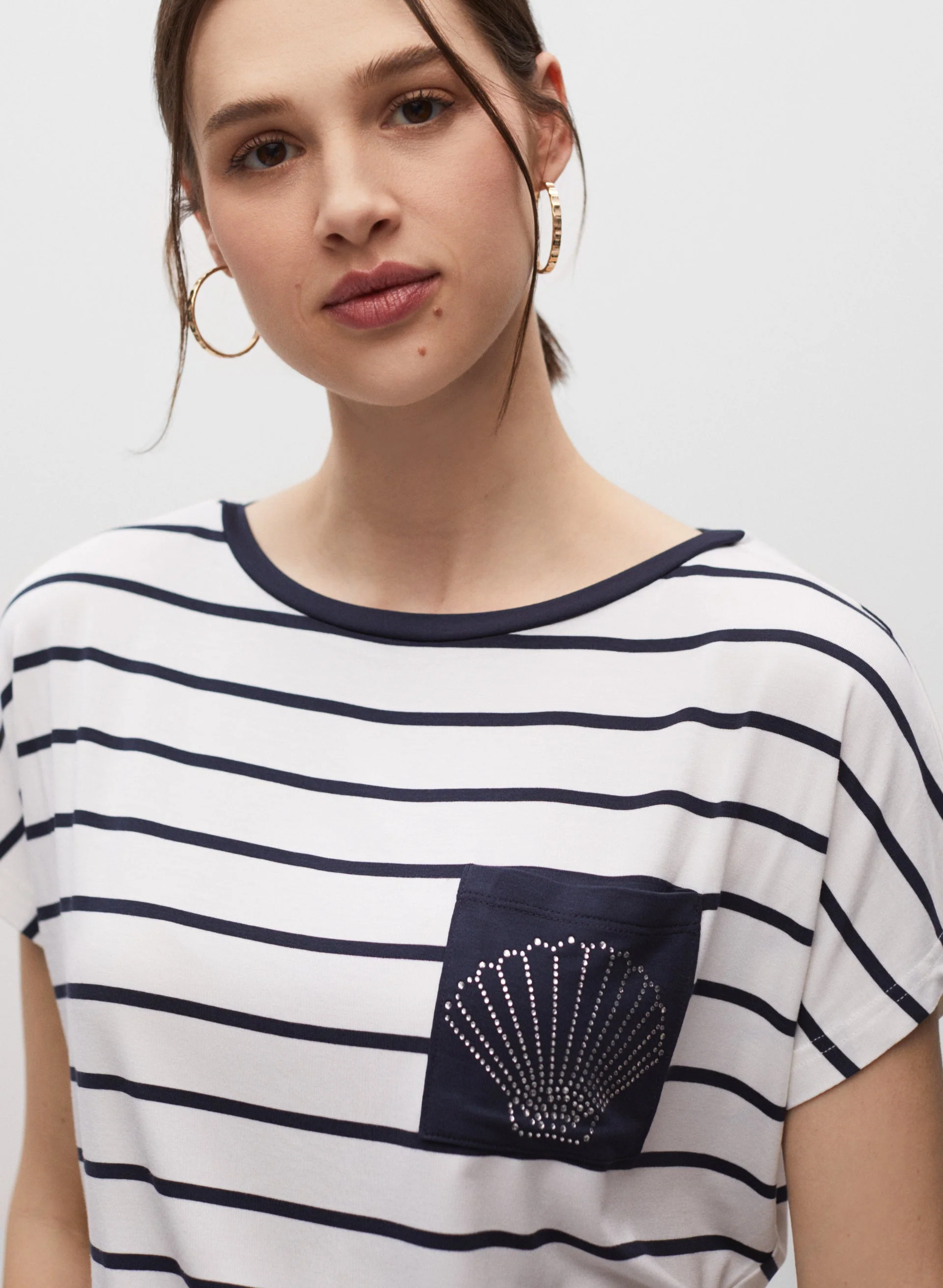 Stripe Print Shell Pocket Tee