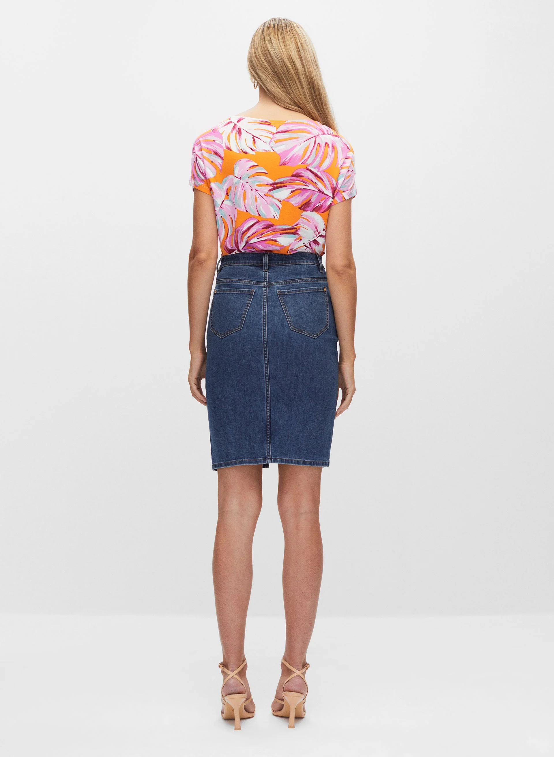 Zip Detail Denim Pencil Skirt