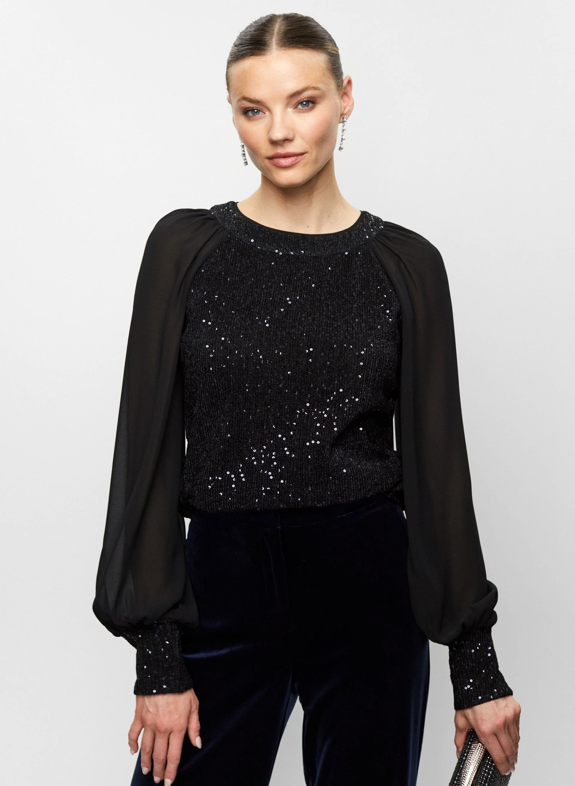 Sequin Embellished Chiffon Sleeve Top