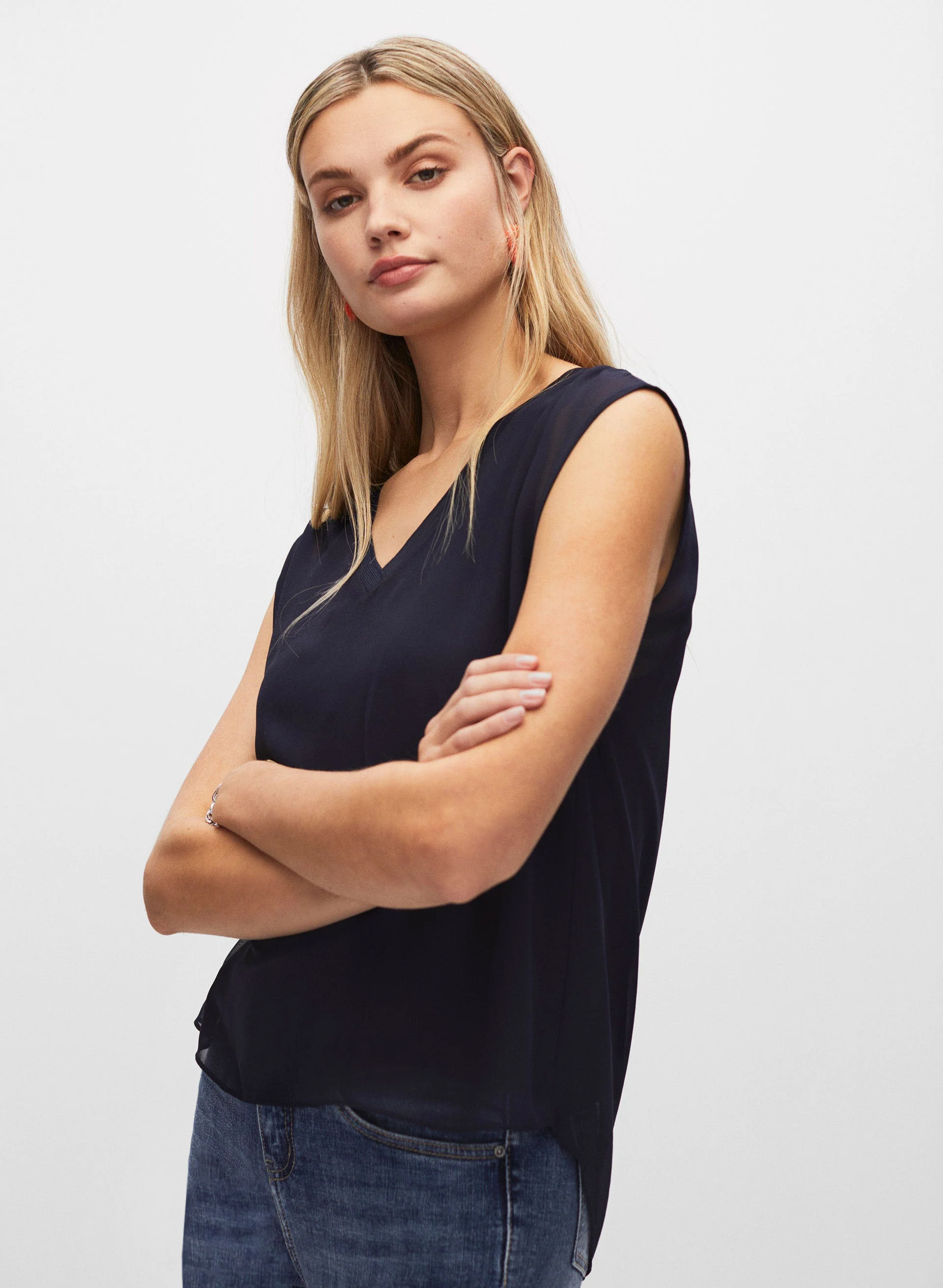 Drop Shoulder V-Neck Blouse