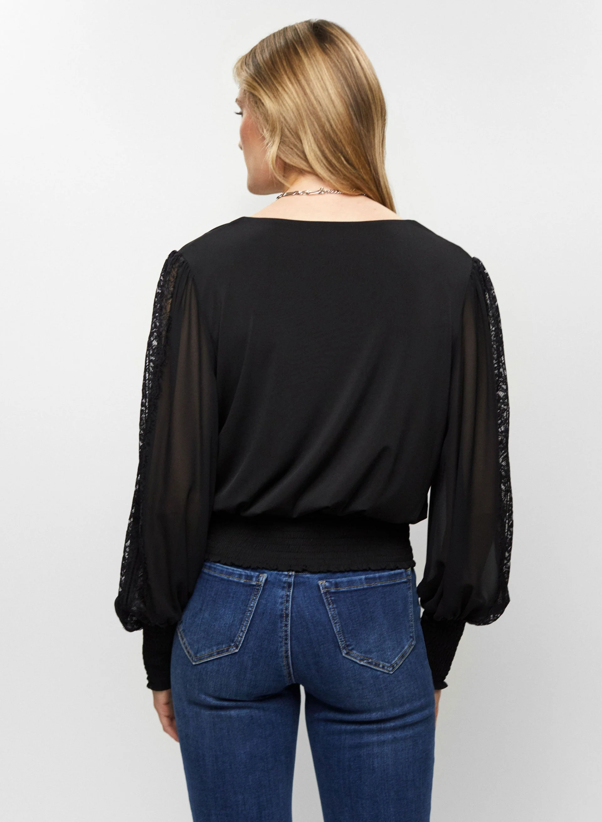 Lace Trim Balloon Sleeve Top