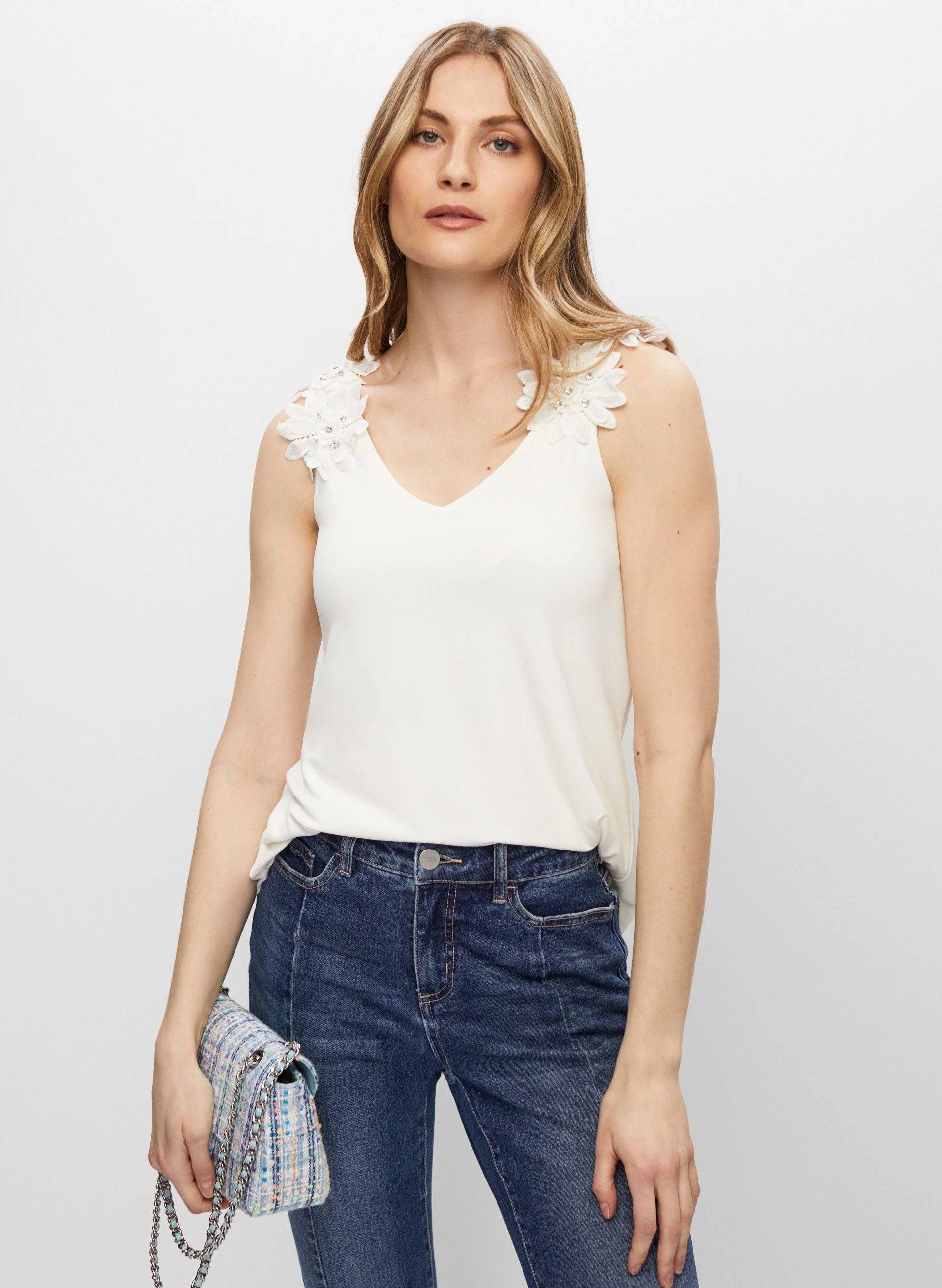 Flower Strap Crystal Detail Top