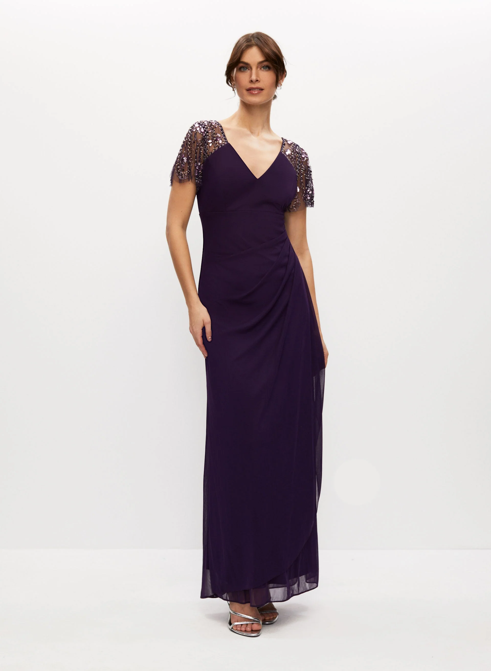 BA Nites - Beaded Sheer Sleeve Gown