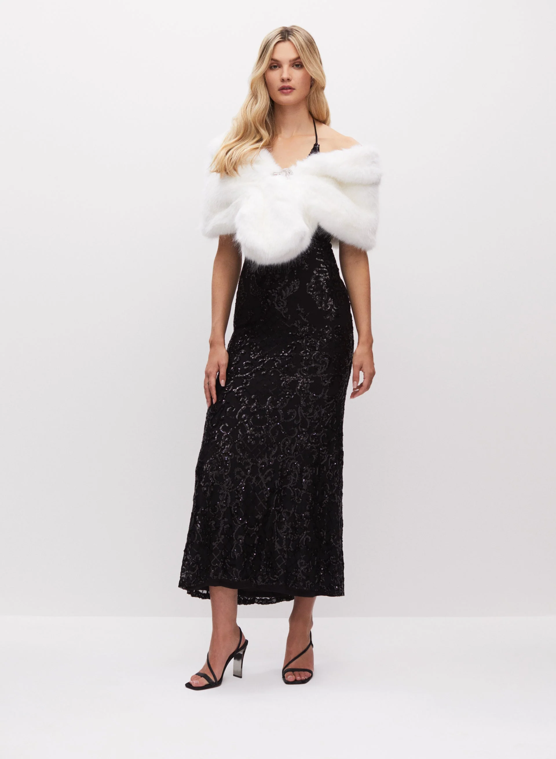 Rhinestone Clip Faux Fur Stole