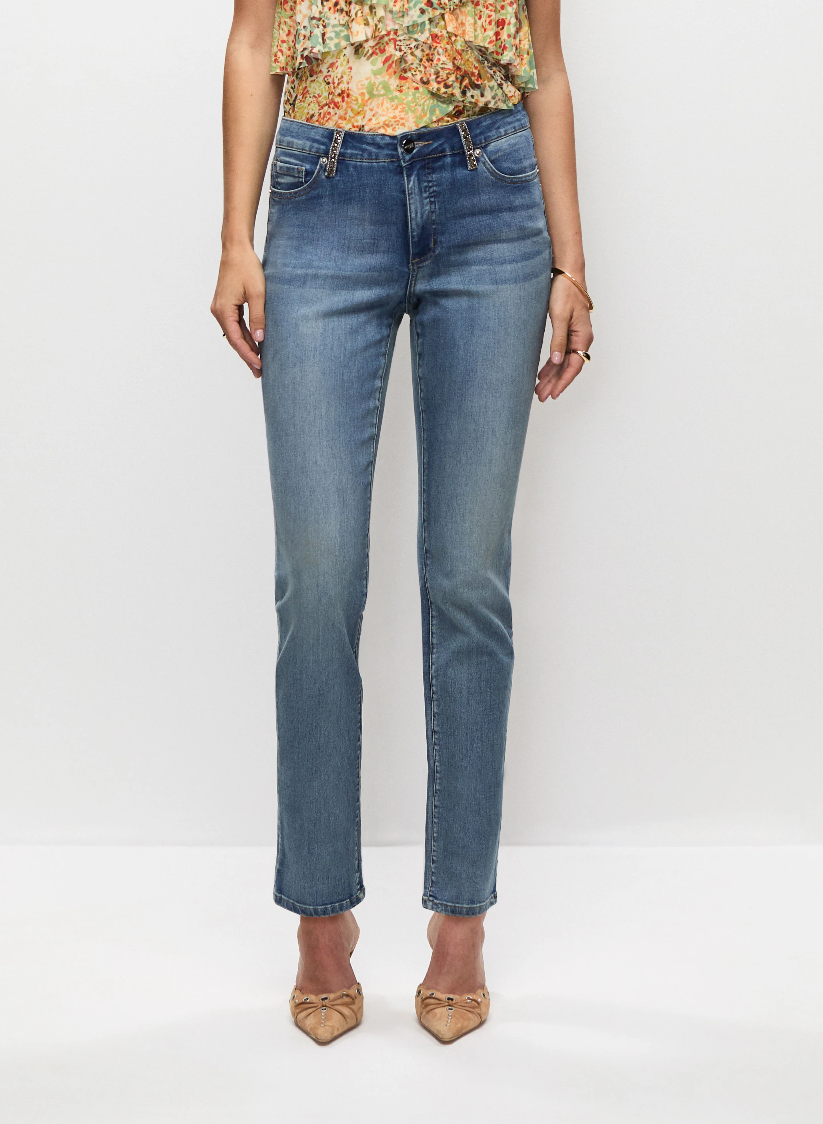 Jewel Detail Straight Leg Jeans