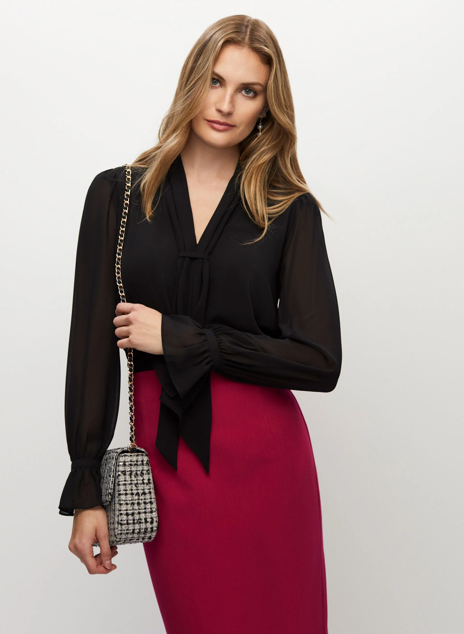 V-neck Tie Blouse