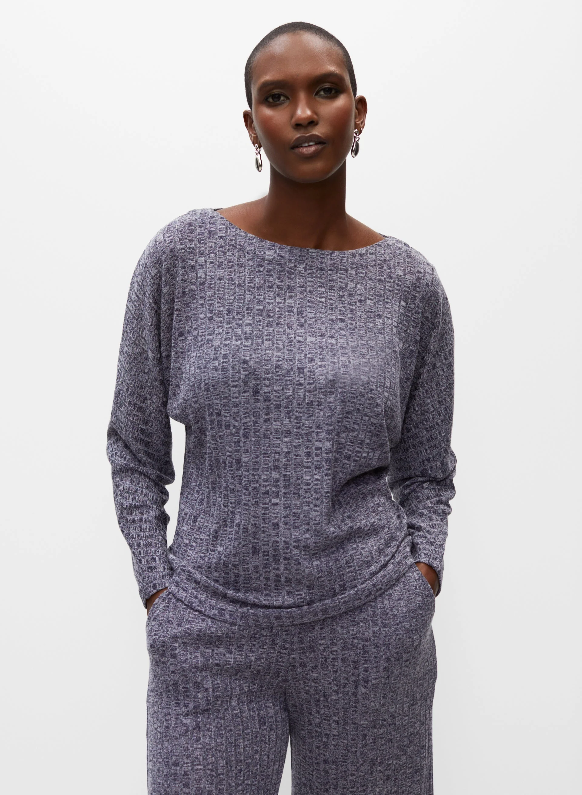 Dolman Sleeve Melange Knit Top