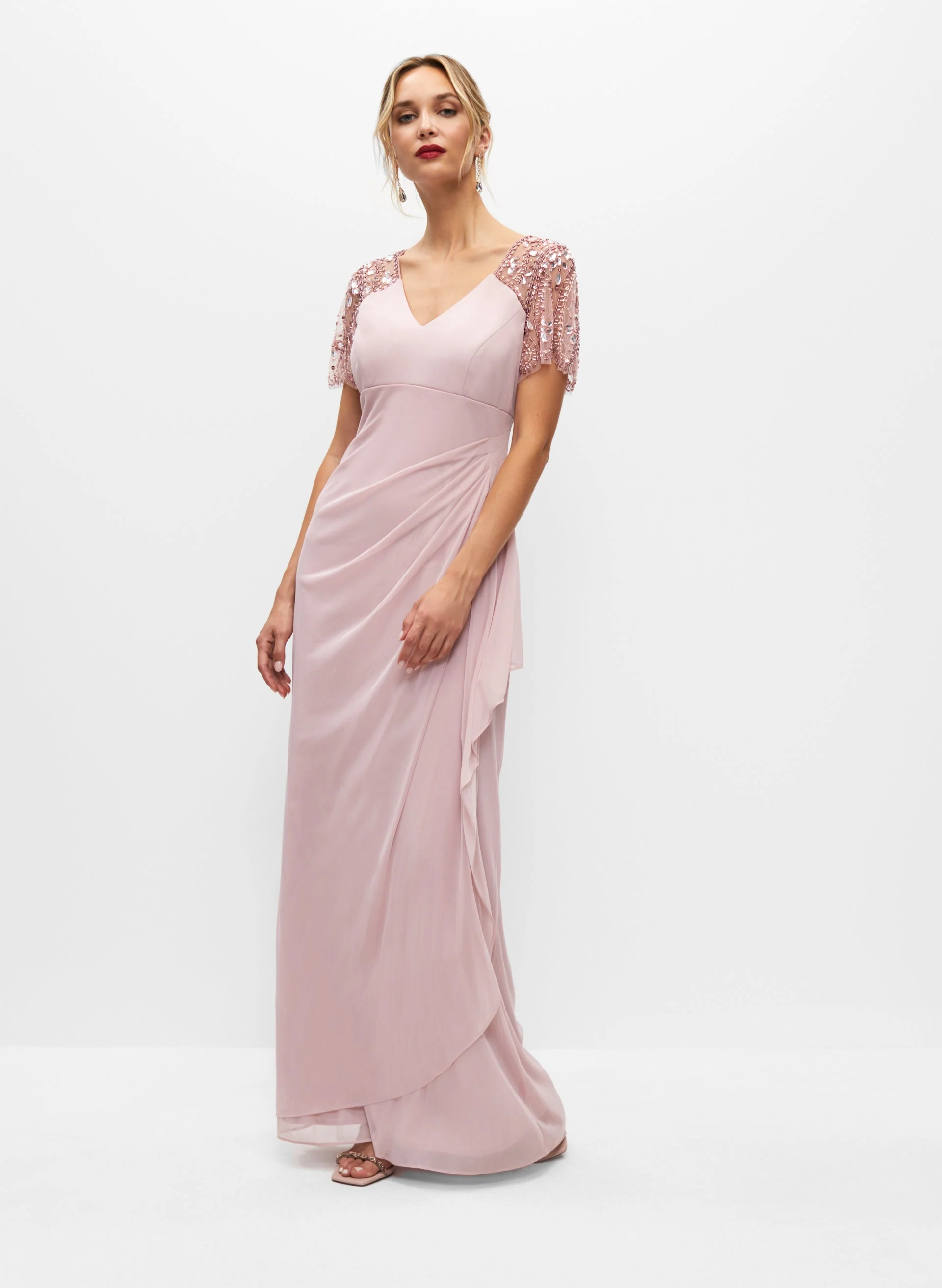 BA Nites - Beaded Sheer Sleeve Gown