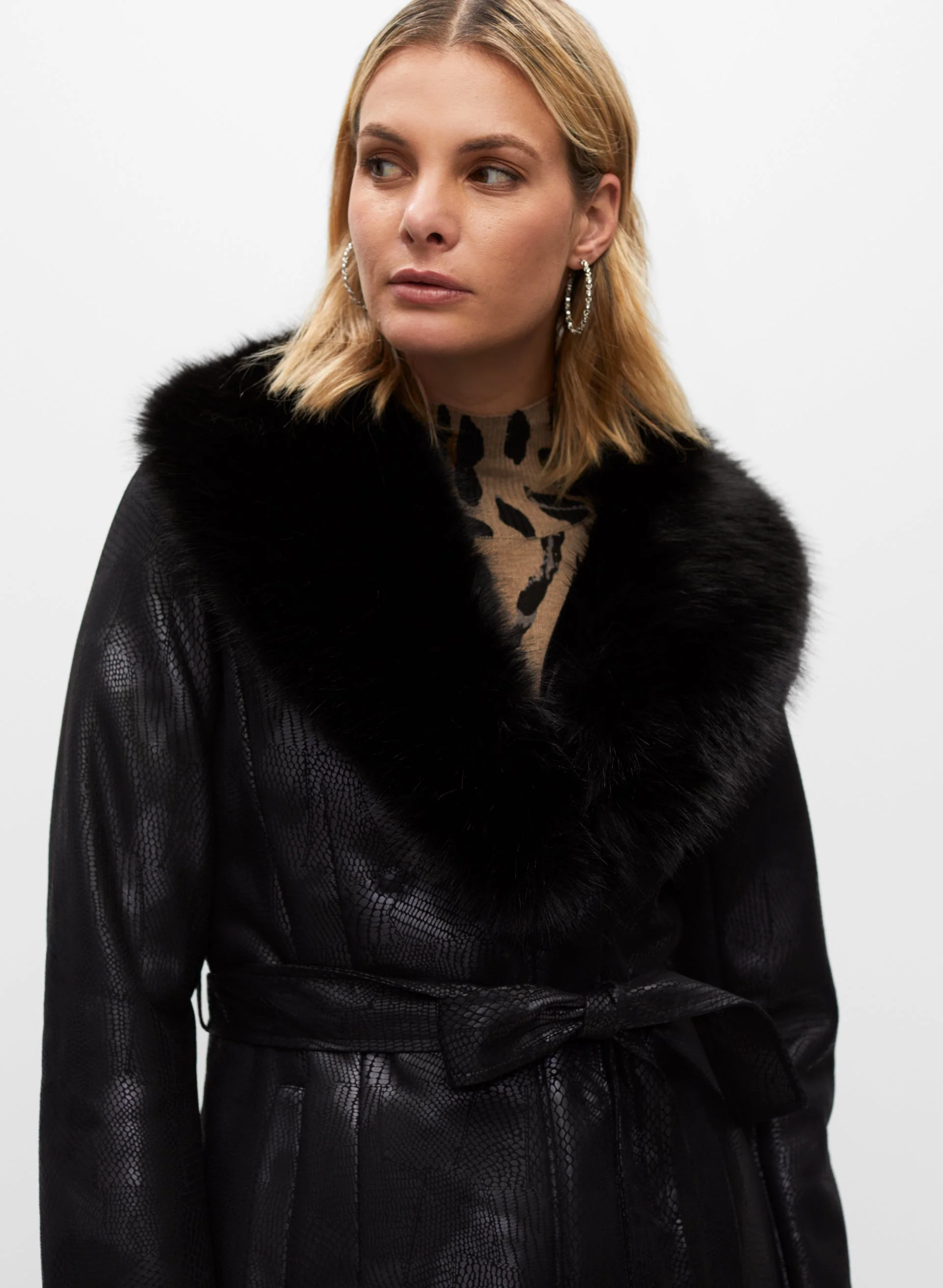 Faux Fur Shawl Collar Belted Coat