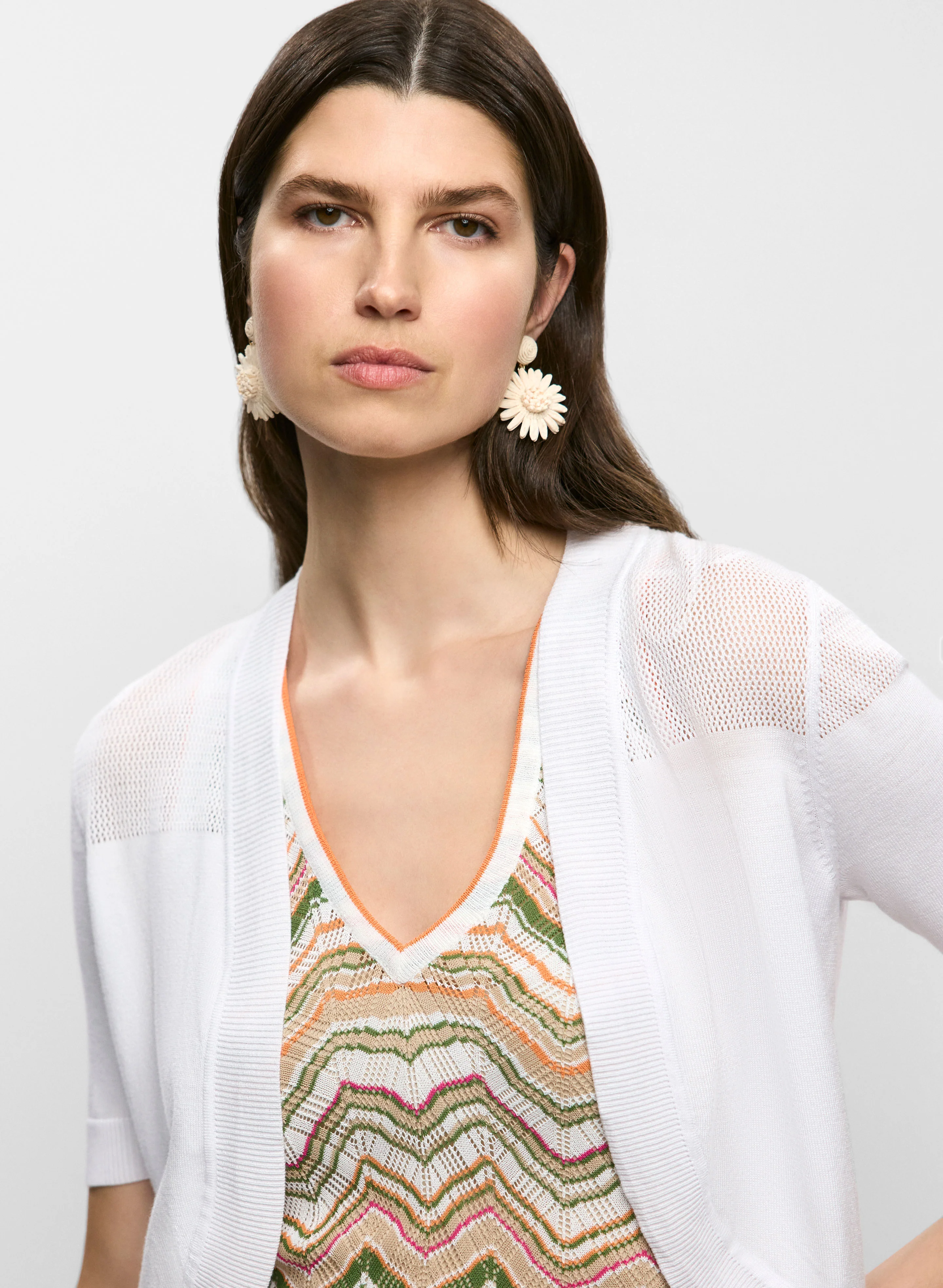 Elbow Sleeve Openwork Knit Bolero