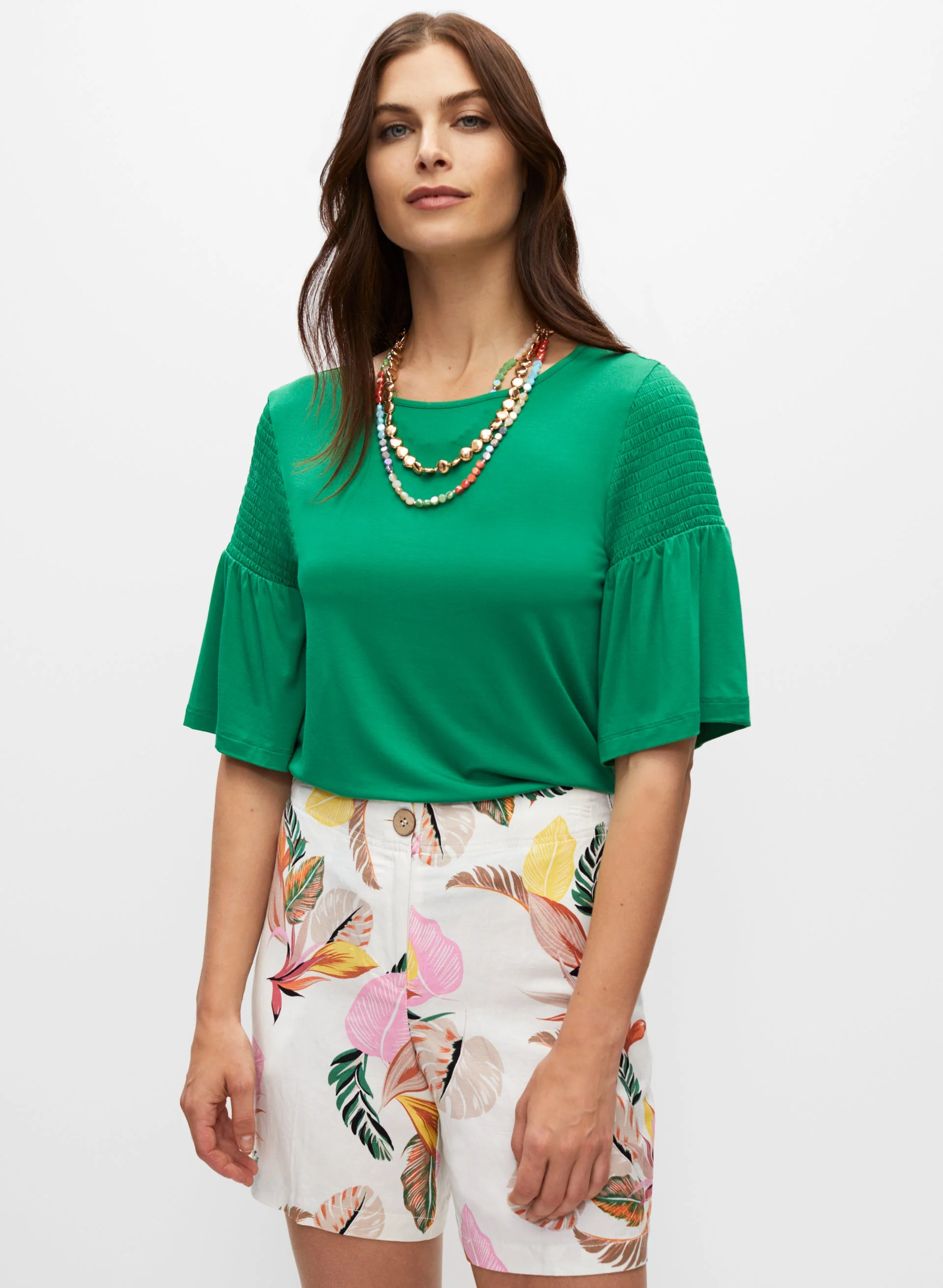 Leaf Print Linen Shorts