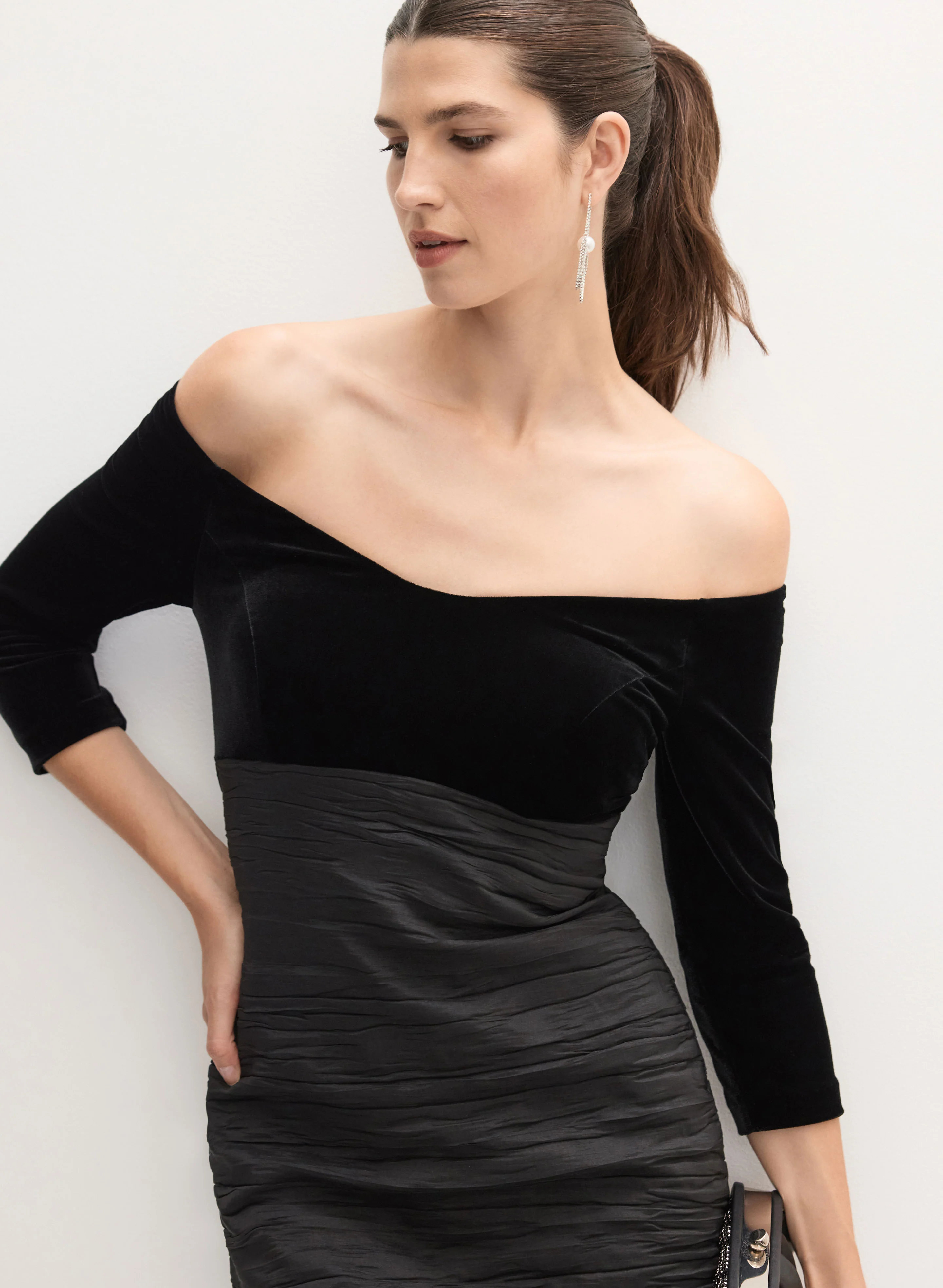 Mixed Bardot Midi Dress