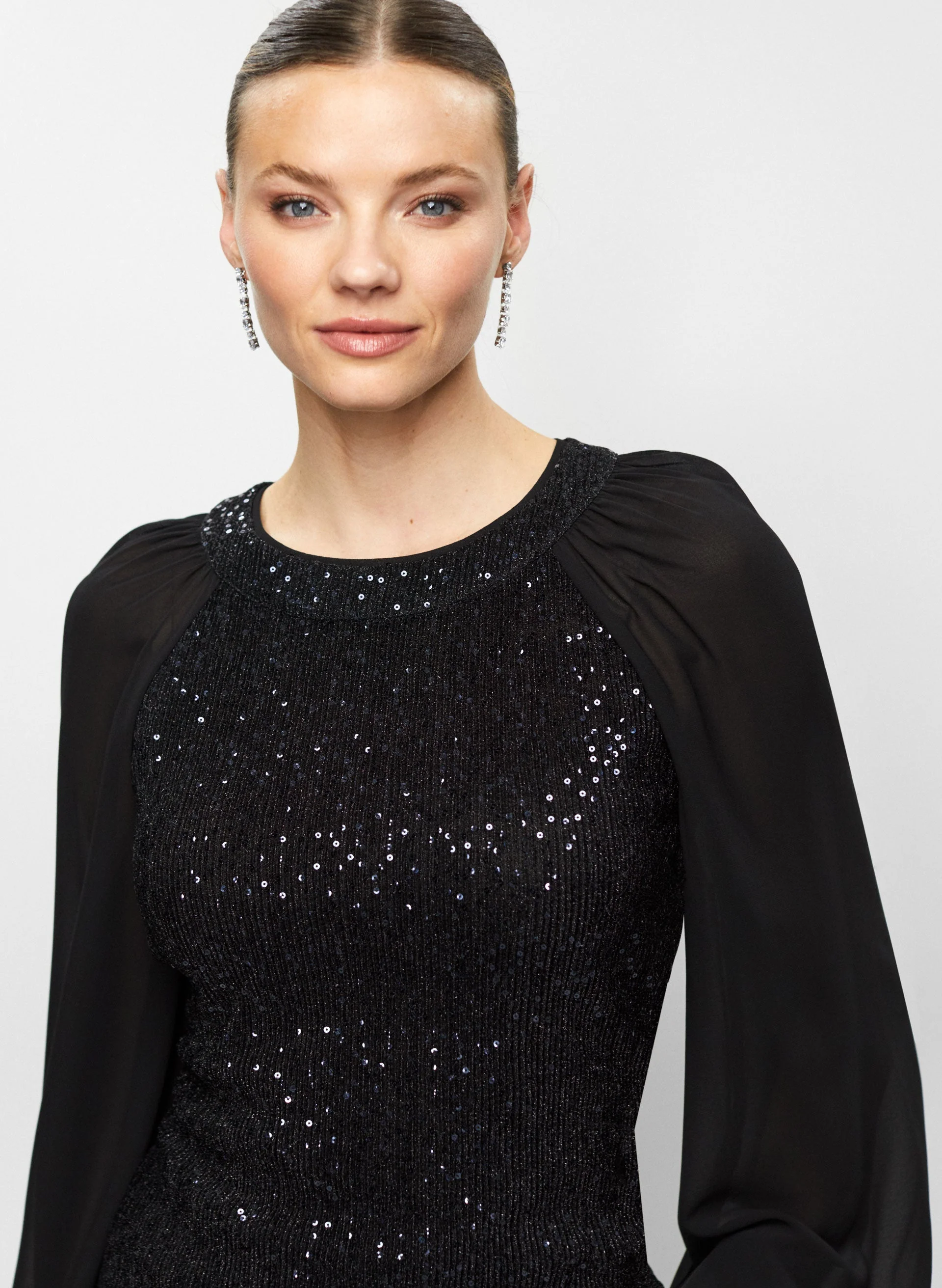 Sequin Embellished Chiffon Sleeve Top