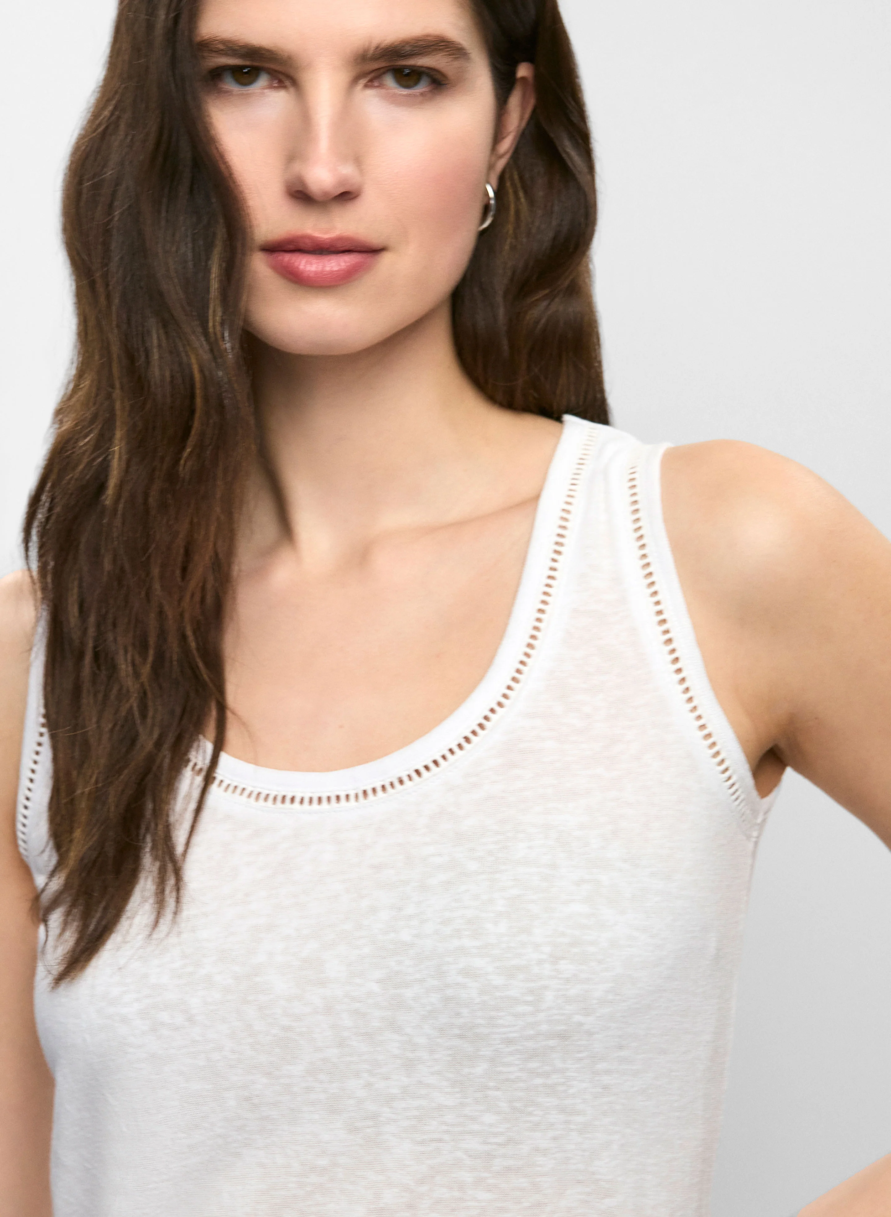 Embroidered Linen-Blend Tank Top