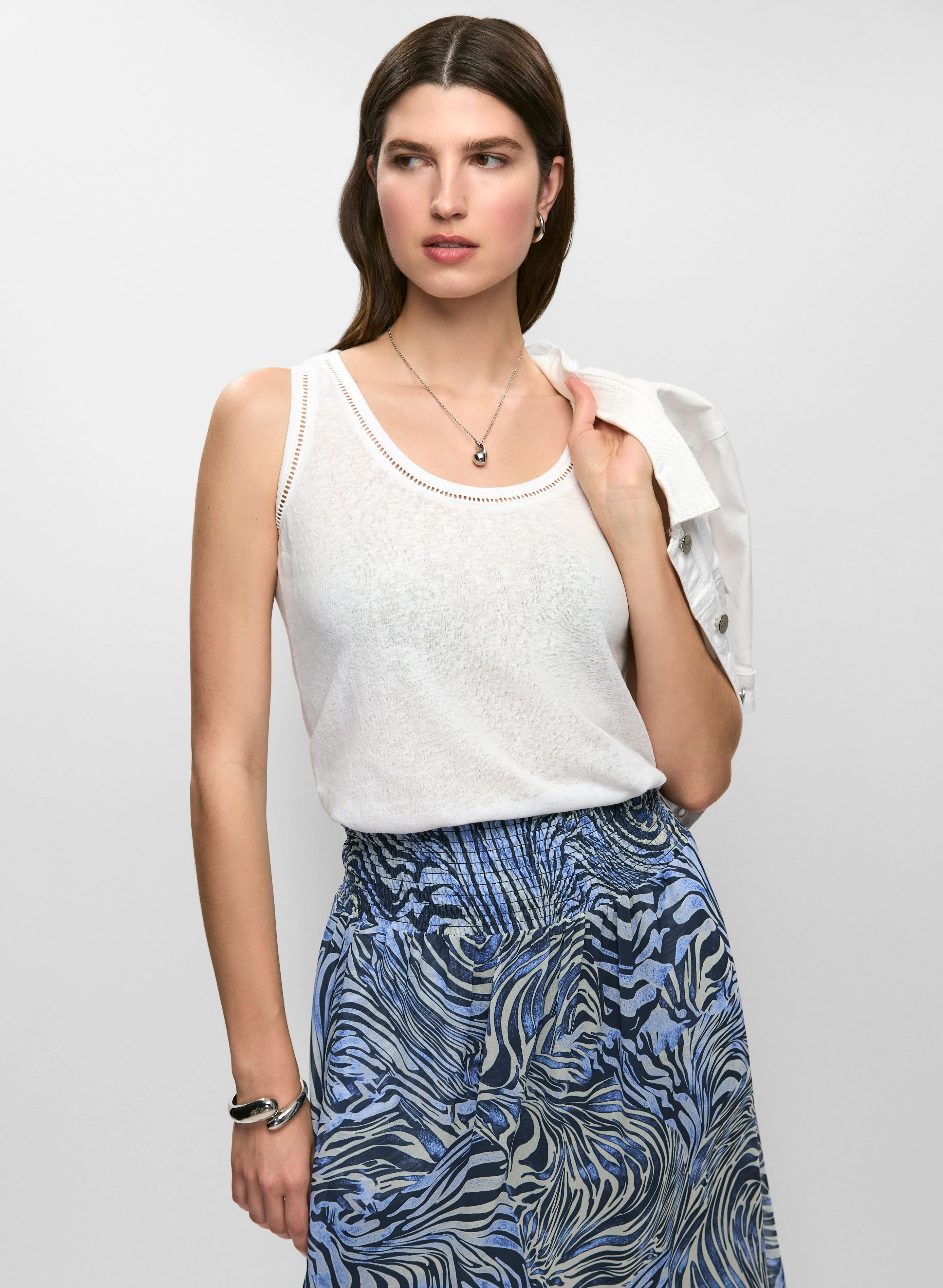 Embroidered Linen-Blend Tank Top