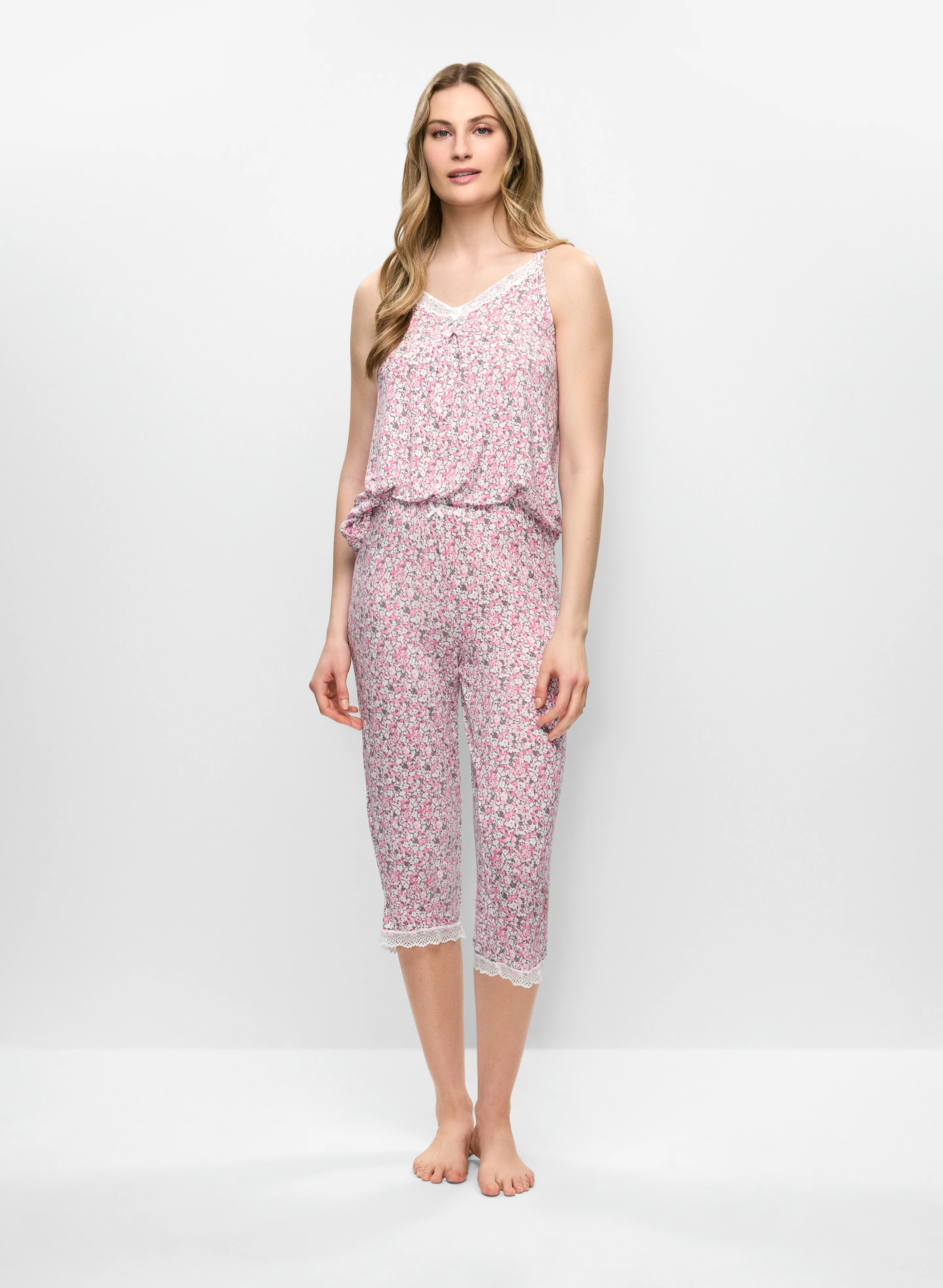 Lace Trim Floral Pyjama Set
